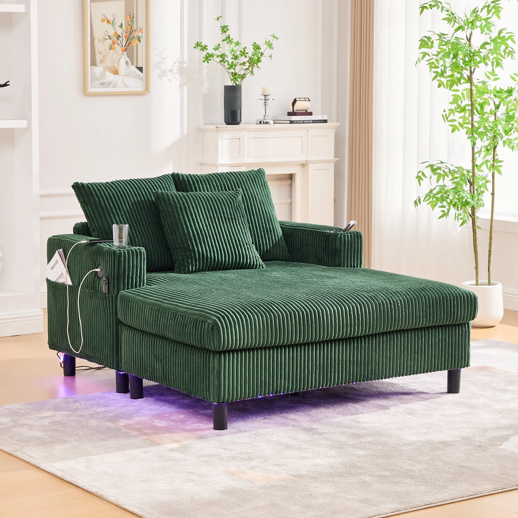 Chaise Lounge Recliner, Soft with Cup Holders, USB Ports, LED Lighting - Image 5