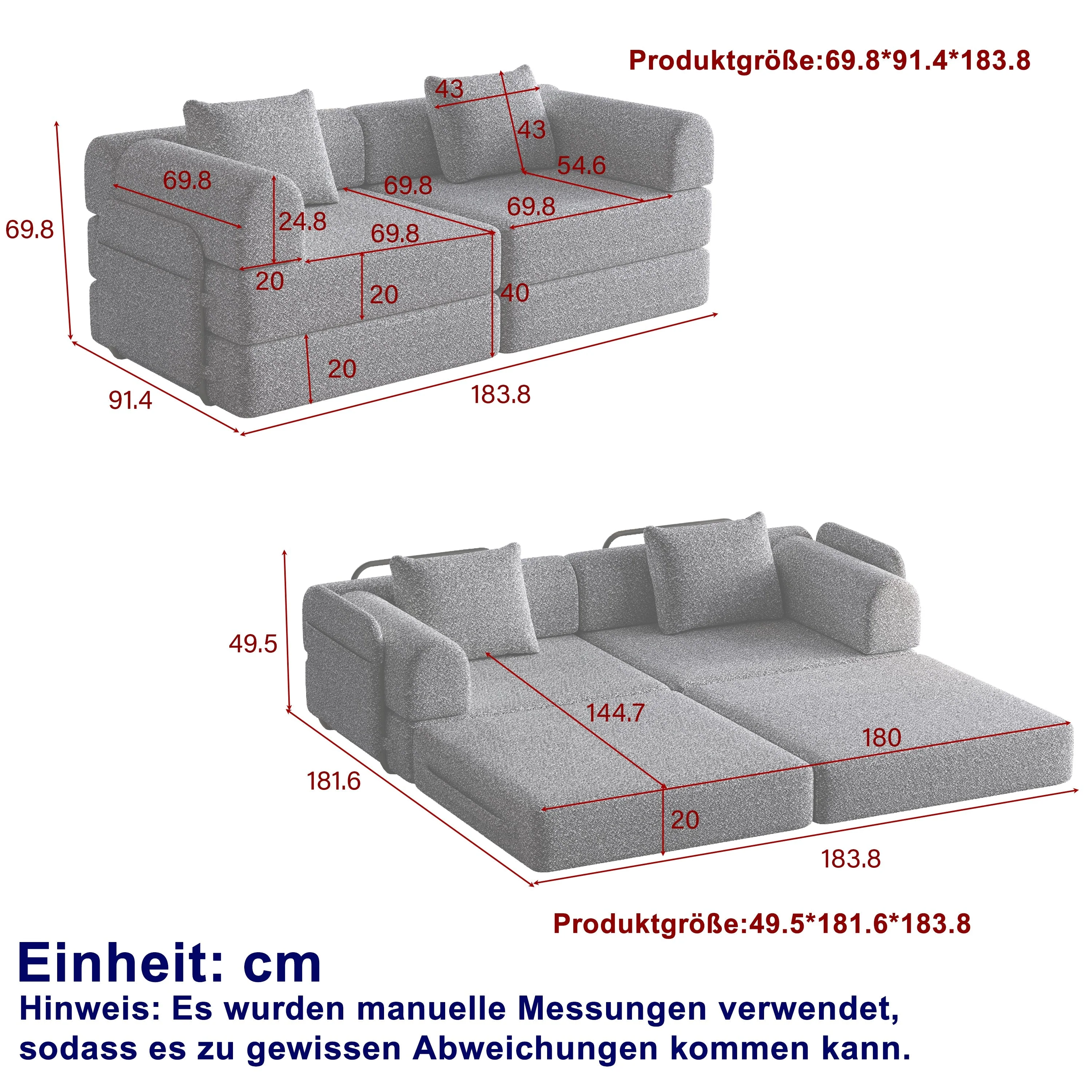 Chenille 2-in-1 Sleeper Sofa with Armrest Storage and Metal Frame, Multiple Configurations, Gray Chenille - Image 3