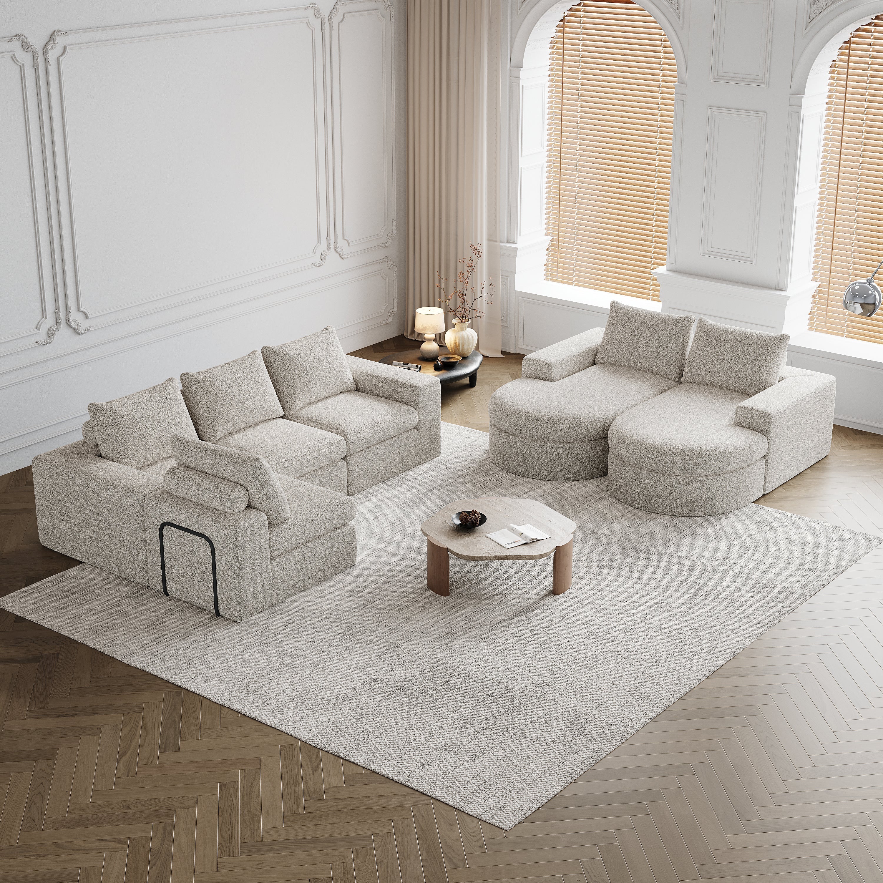 Chenille Curved Sofa with Recliner, Modular L-shaped, Two-Piece Set - Image 4