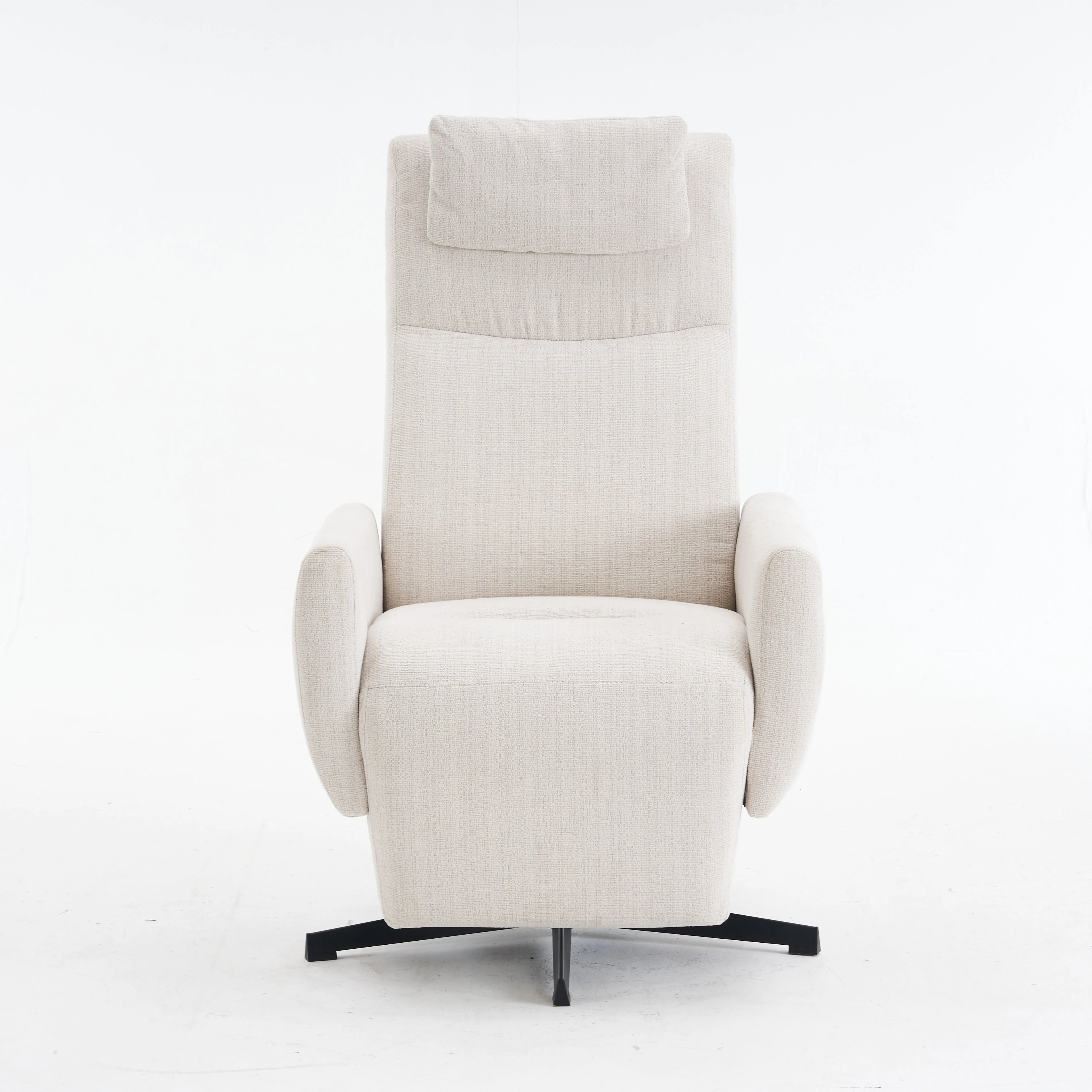 Chenille Fabric Recliner with Pillow Padded Seat and Footrest, Beige - Image 2