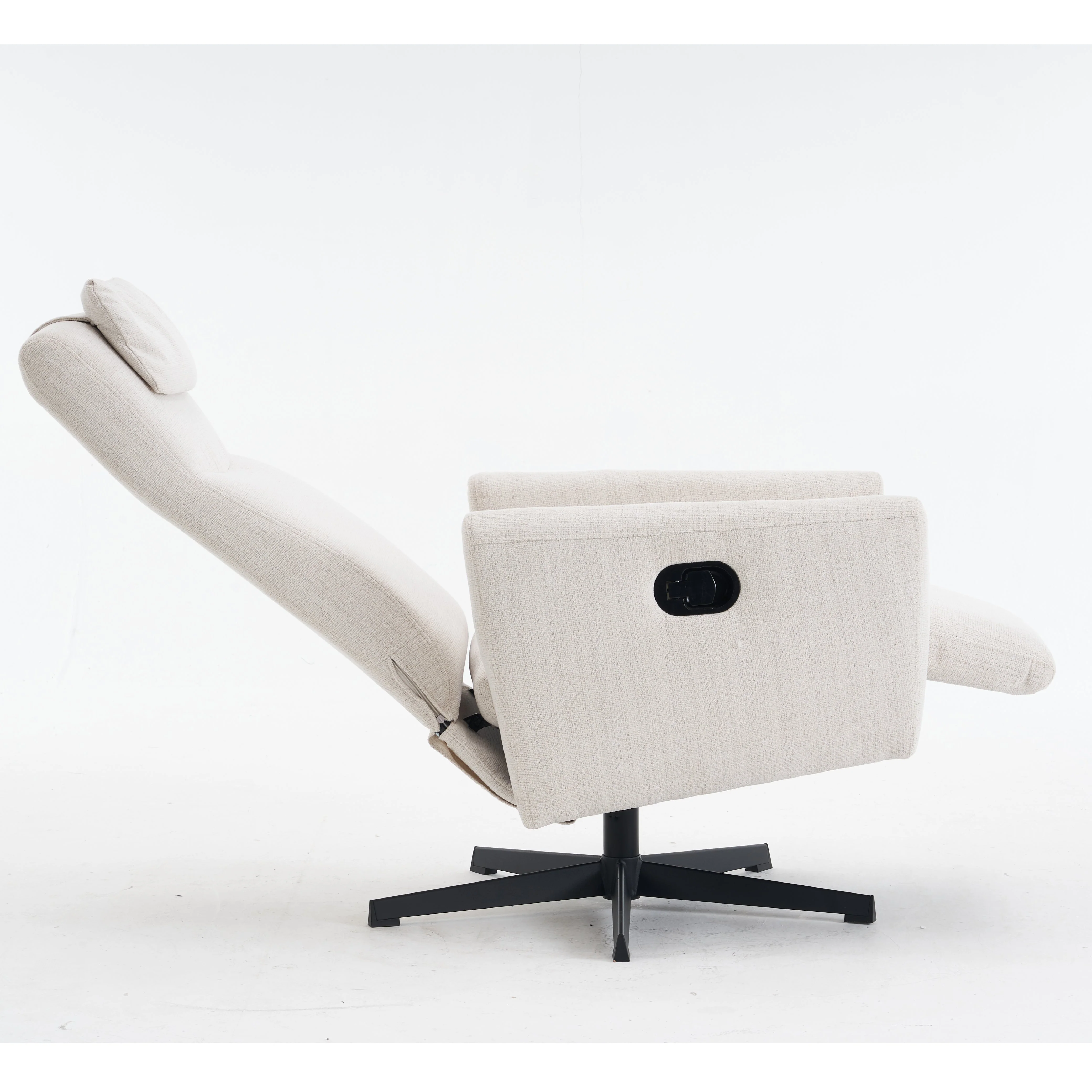 Chenille Fabric Recliner with Pillow Padded Seat and Footrest, Beige - Image 6