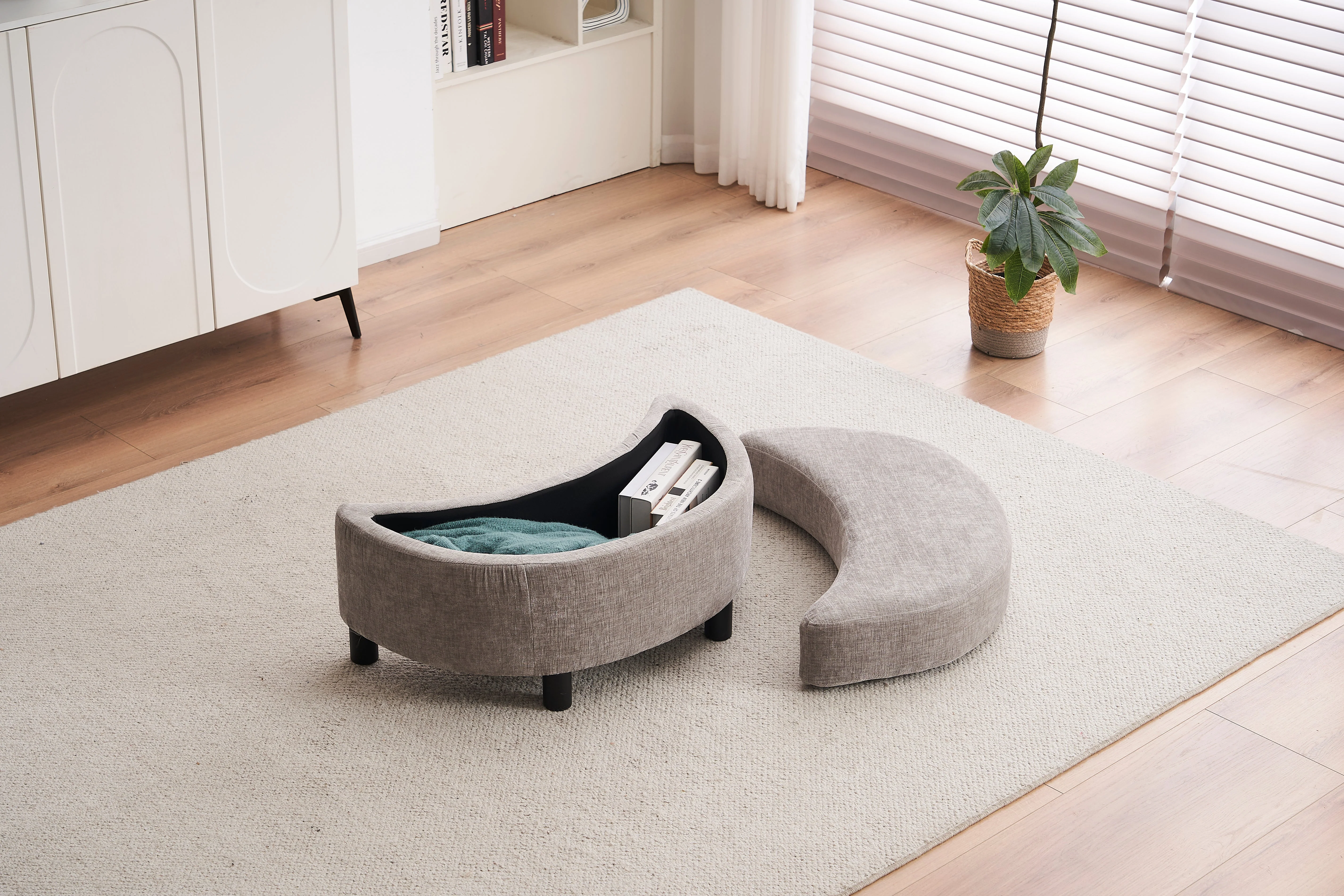 Chenille Swivel Armchair with 3 Back Cushion Pillow and Ottoman Crescent Stool - Image 3