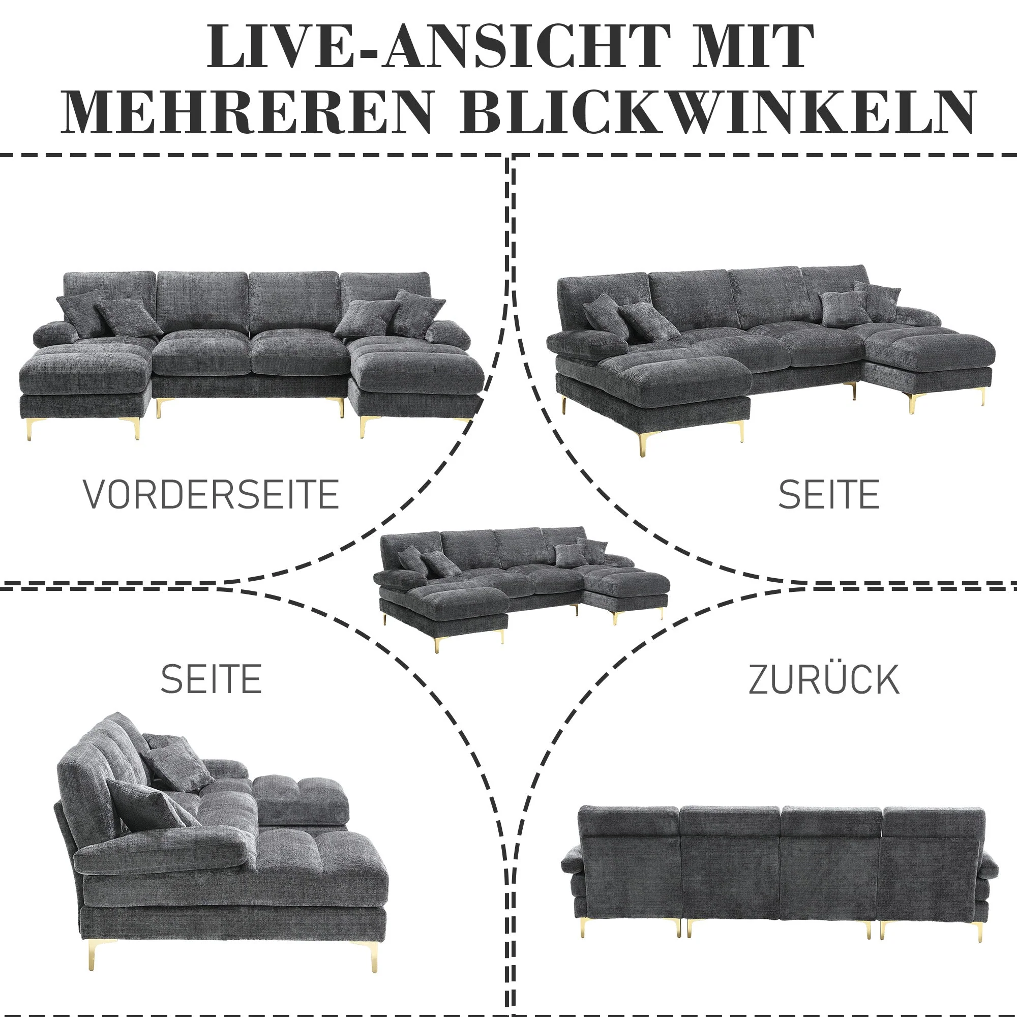 Chenille U-Shape Sectional Sofa, Large with Double Reclining Seats, Modern - Image 4