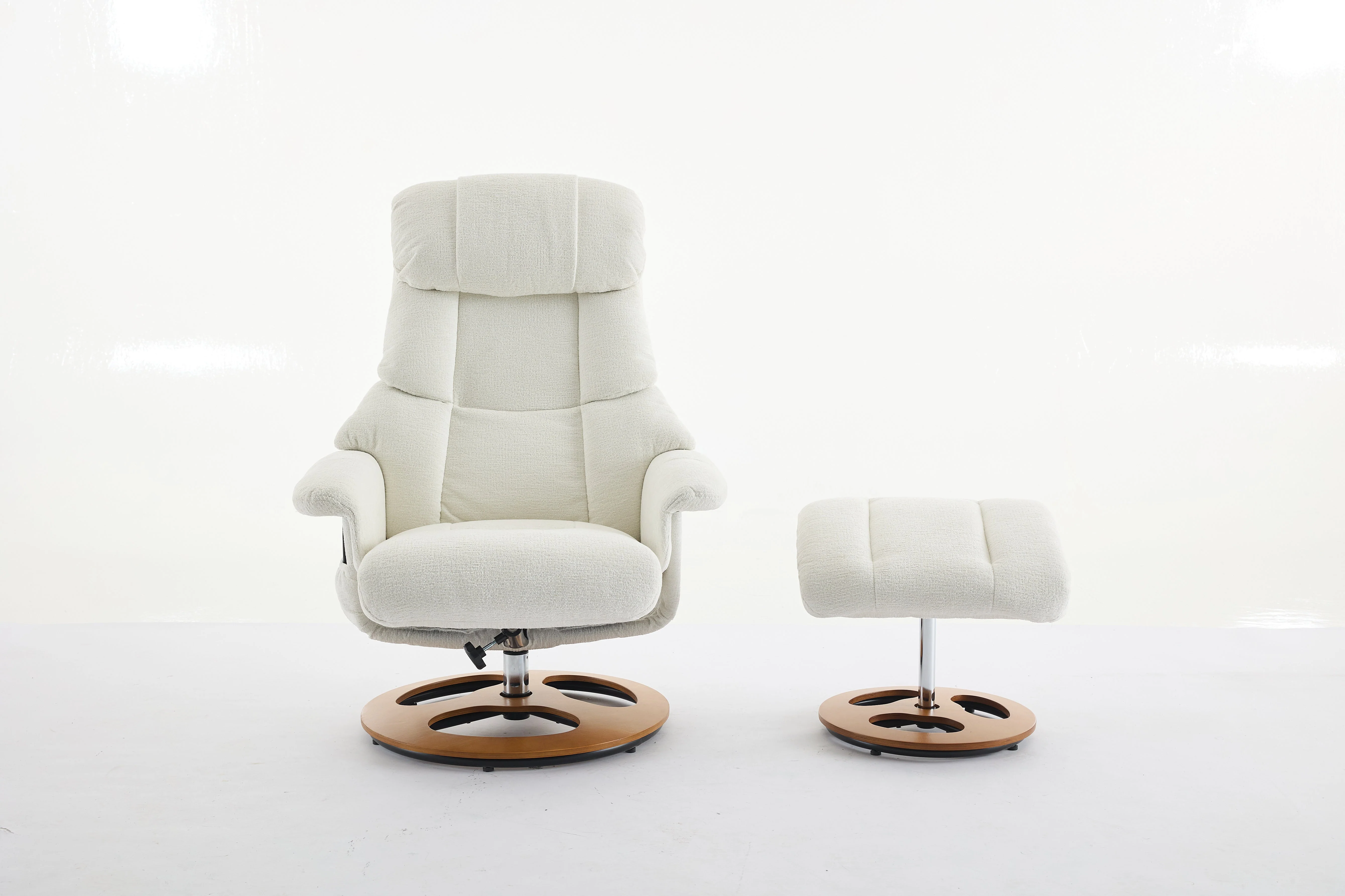 Chenille Upholstered Massage Recliner with Ottoman Footstool, 5 Points Massager, White - Image 2