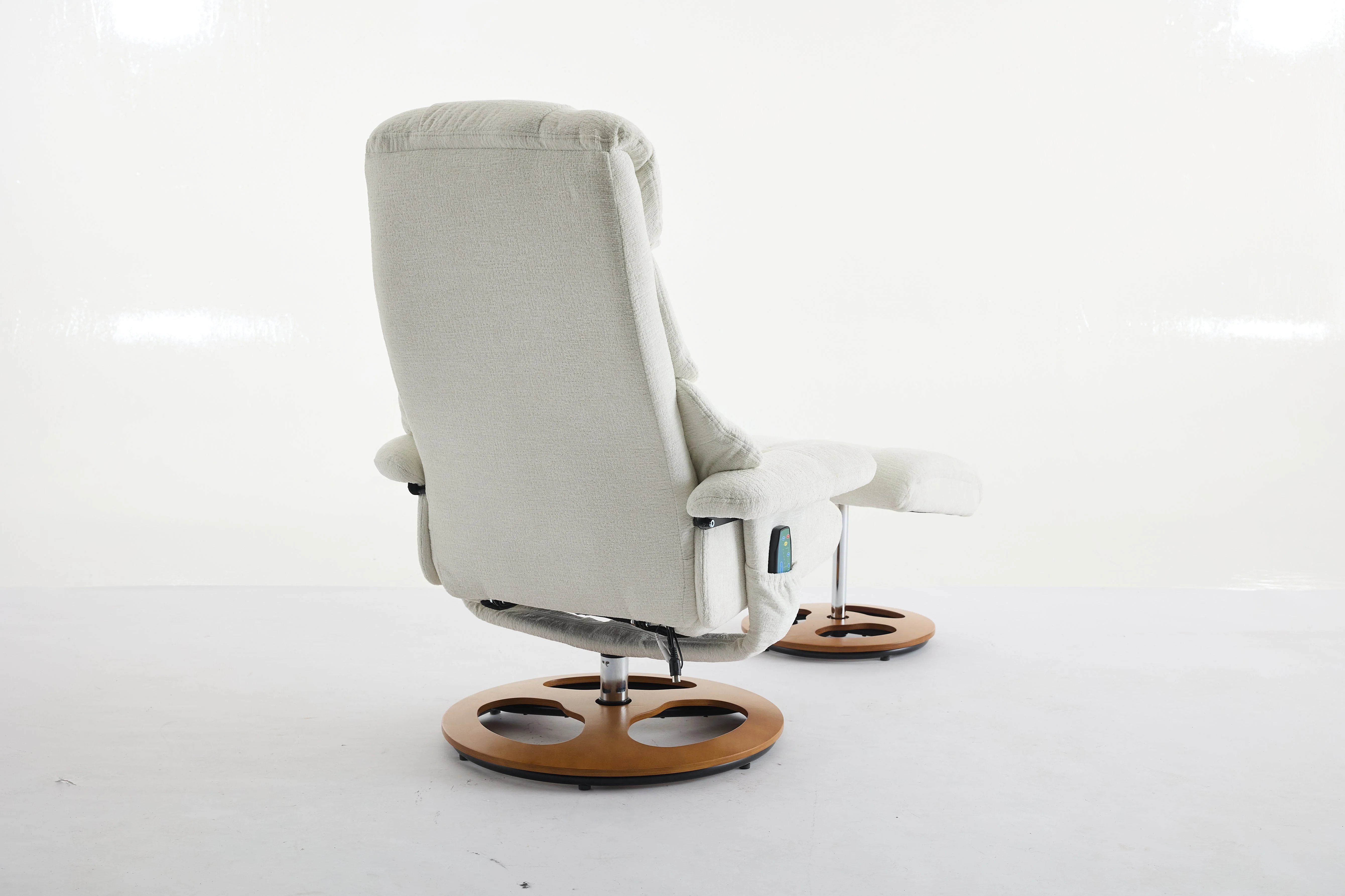 Chenille Upholstered Massage Recliner with Ottoman Footstool, 5 Points Massager, White - Image 6