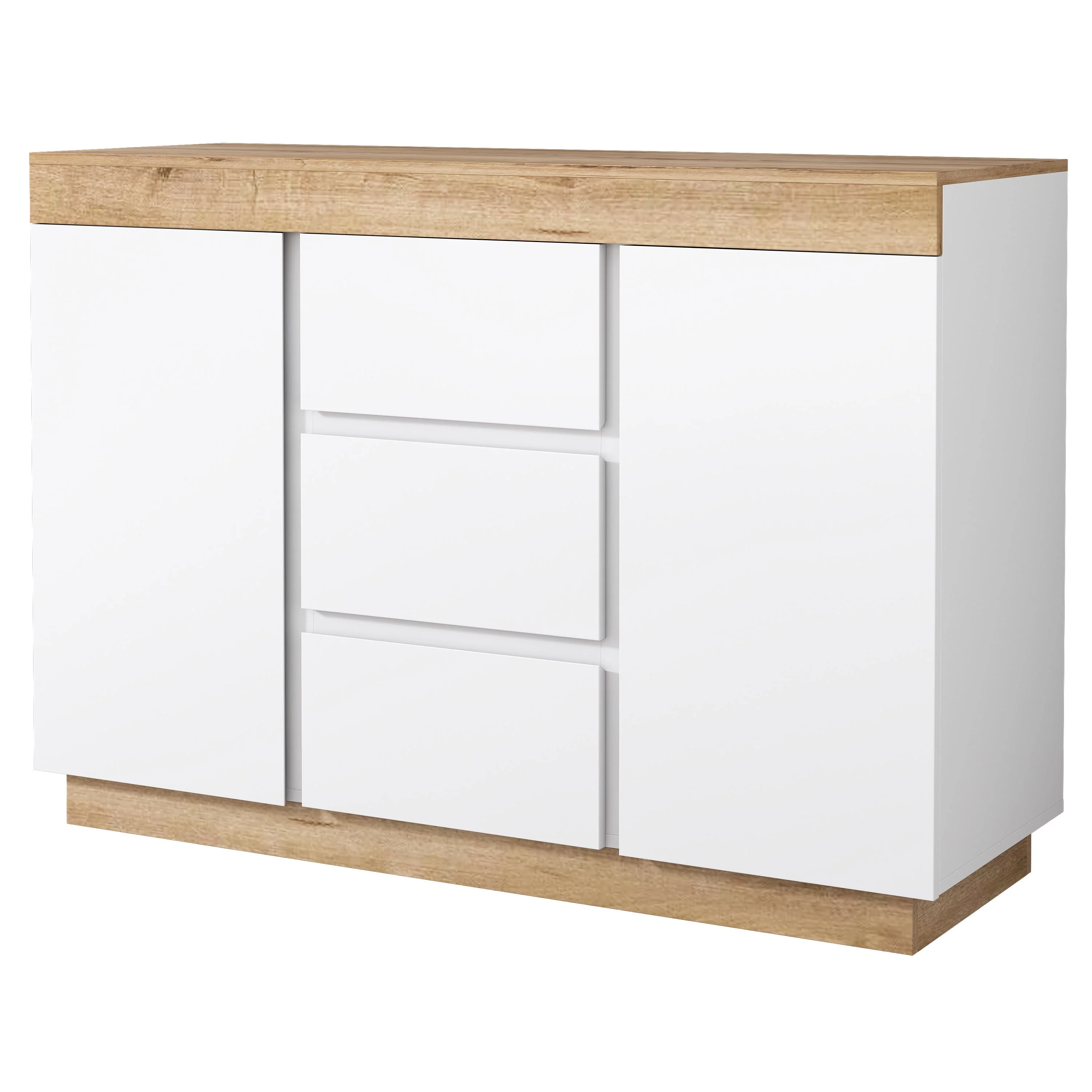 Chest of Drawers 3 Drawers 2 Doors Lockable Storage - White/Oak Chipboard - Image 8