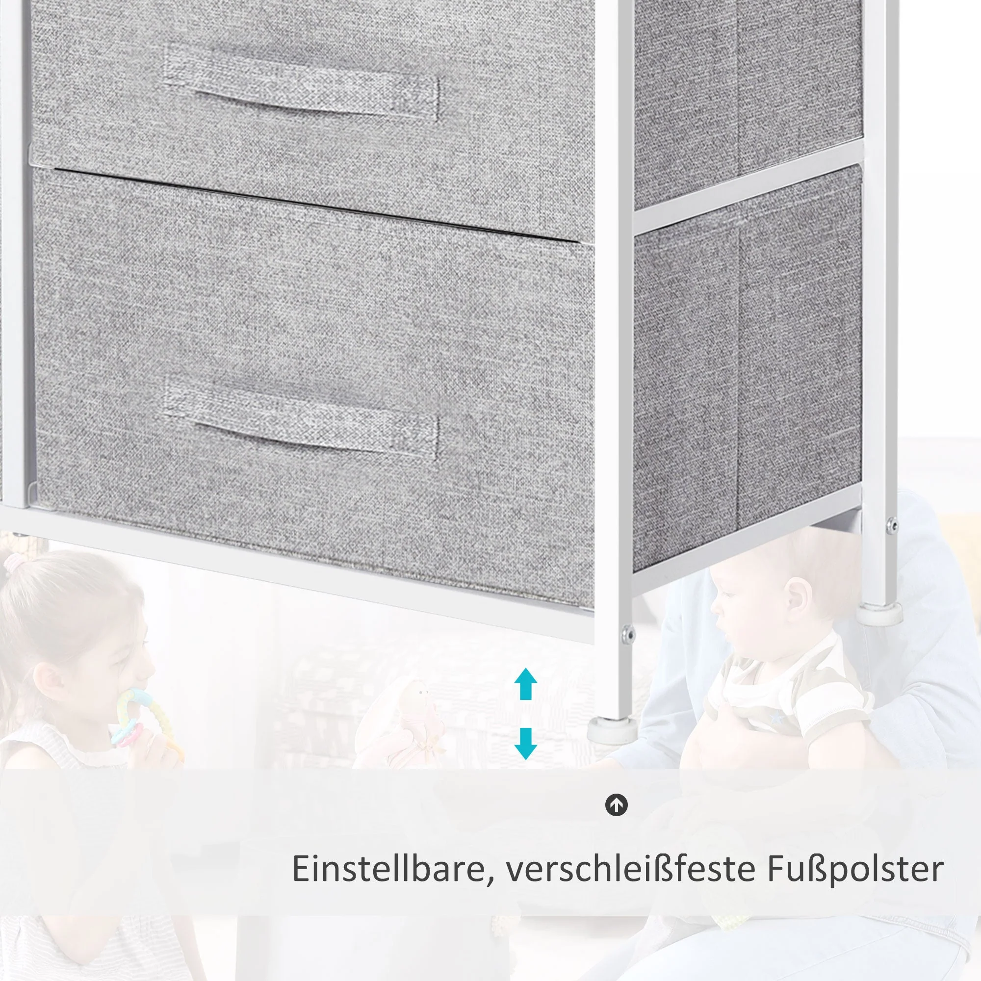 Chest of Drawers, 5 Fabric Drawers, Grey Fabric Wood Metal Frame - Image 6
