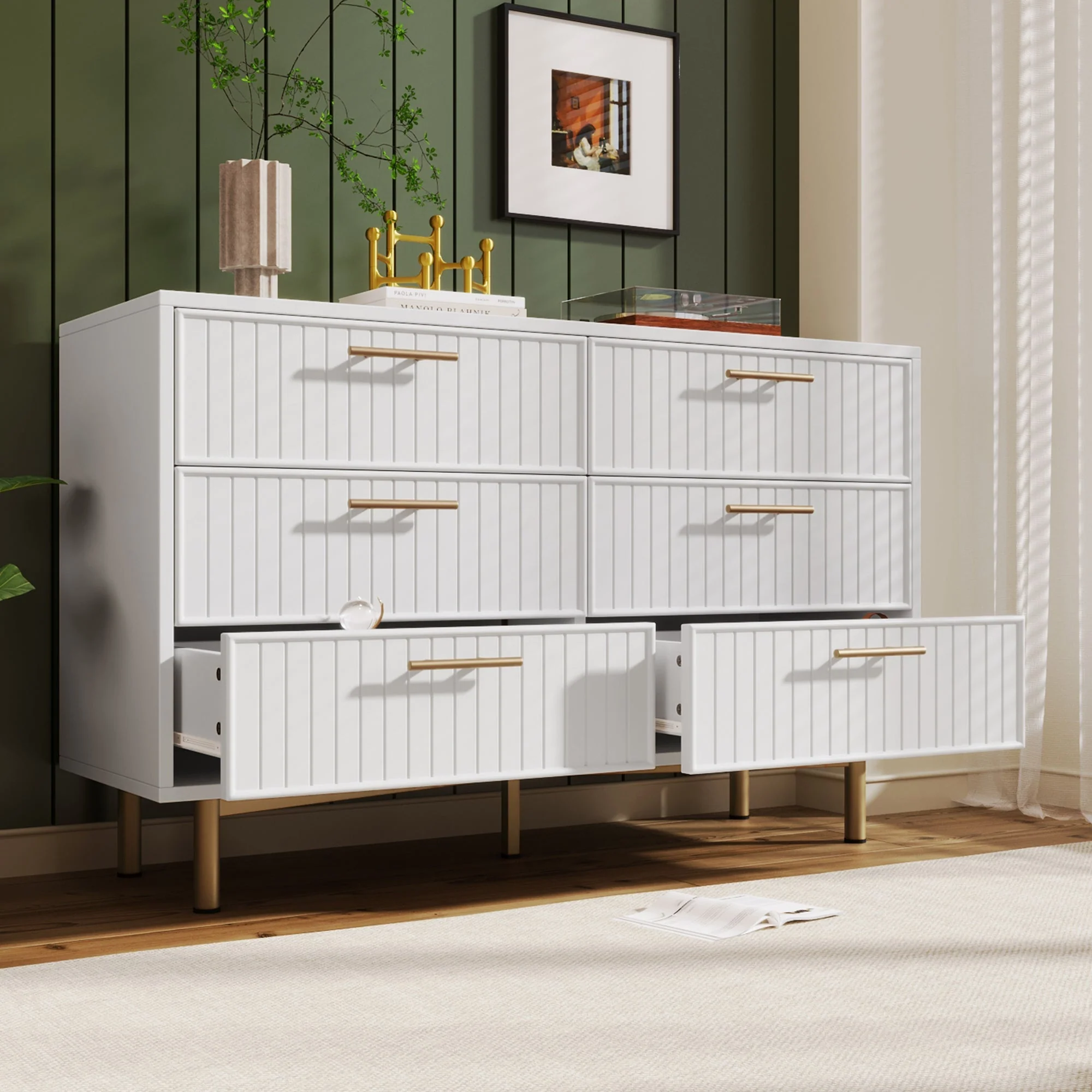 Chest of Drawers, 6-Drawer Sideboard for Bedroom, White - Image 7
