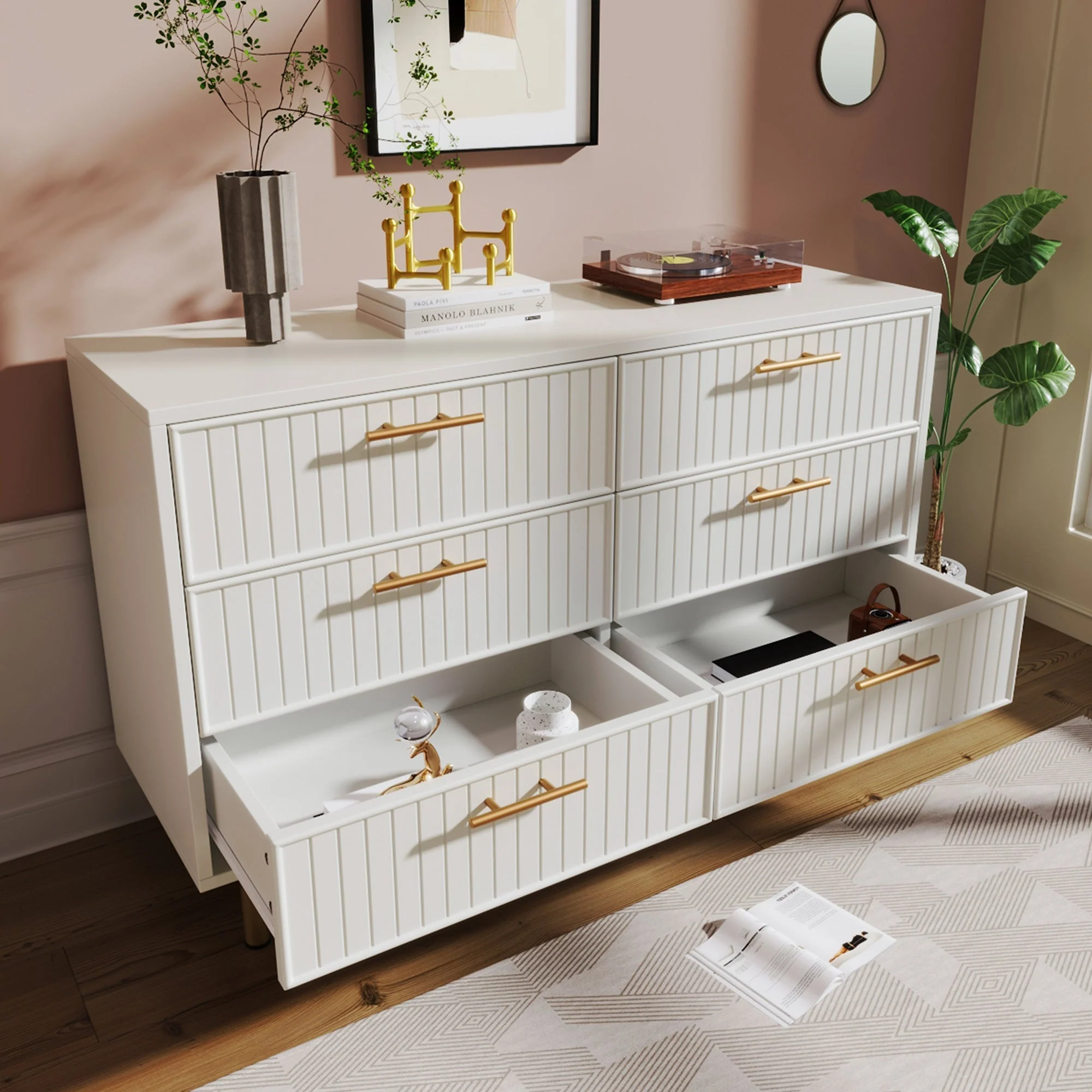 Chest of Drawers, 6-Drawer Sideboard for Bedroom, White - Image 8