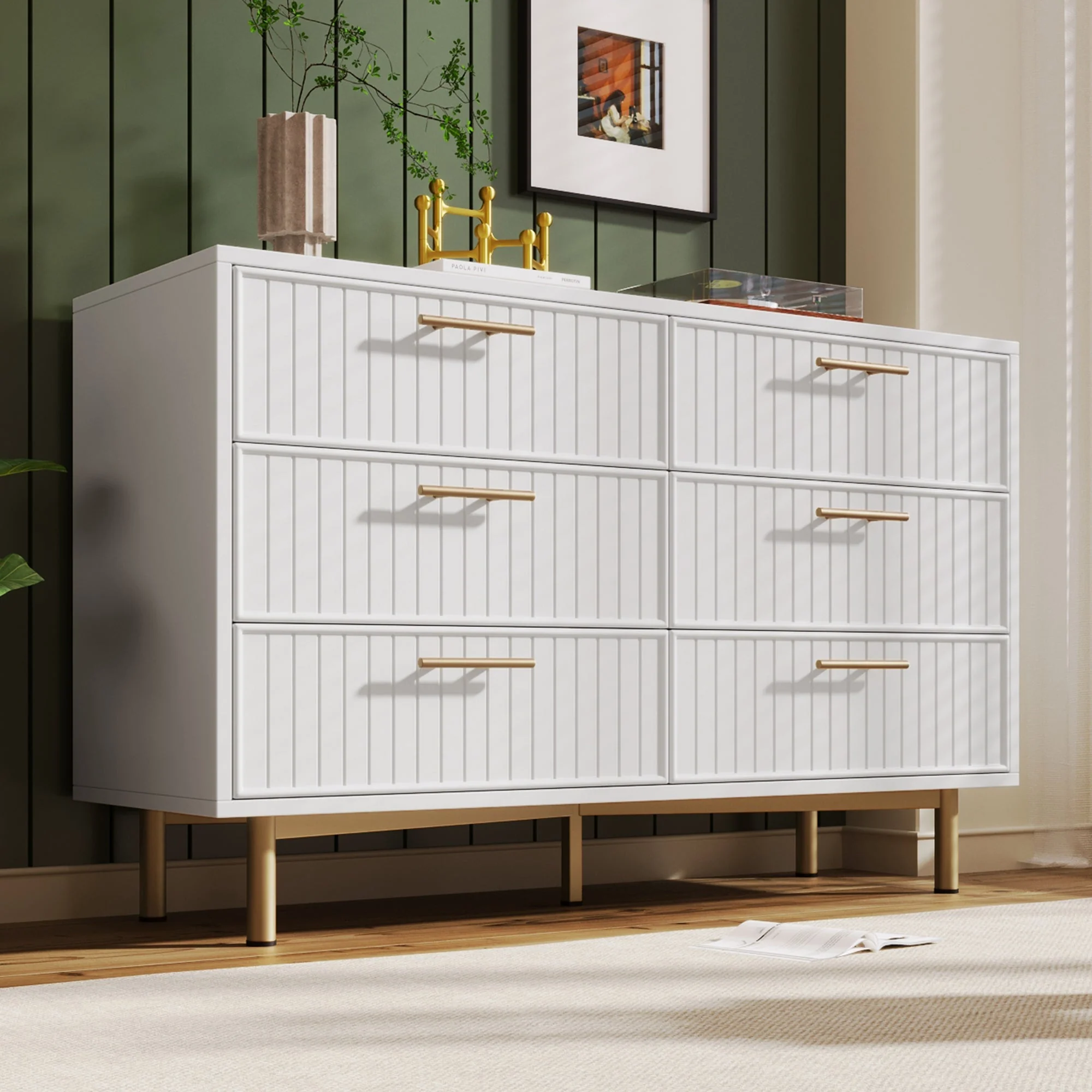 Chest of Drawers, 6-Drawer Sideboard for Bedroom, White - Image 9