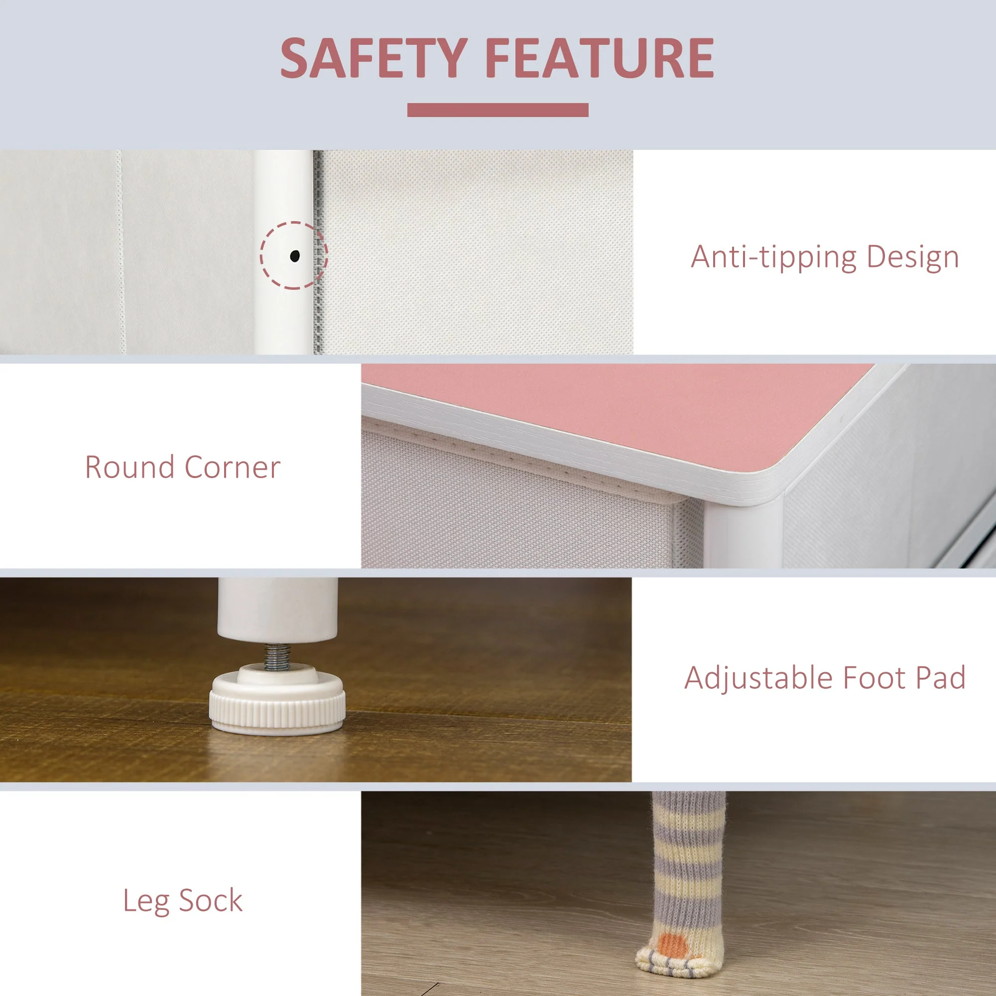 Chest of Drawers: 6 Fabric Drawers, Metal Frame, Wooden Top, Pink - Image 5