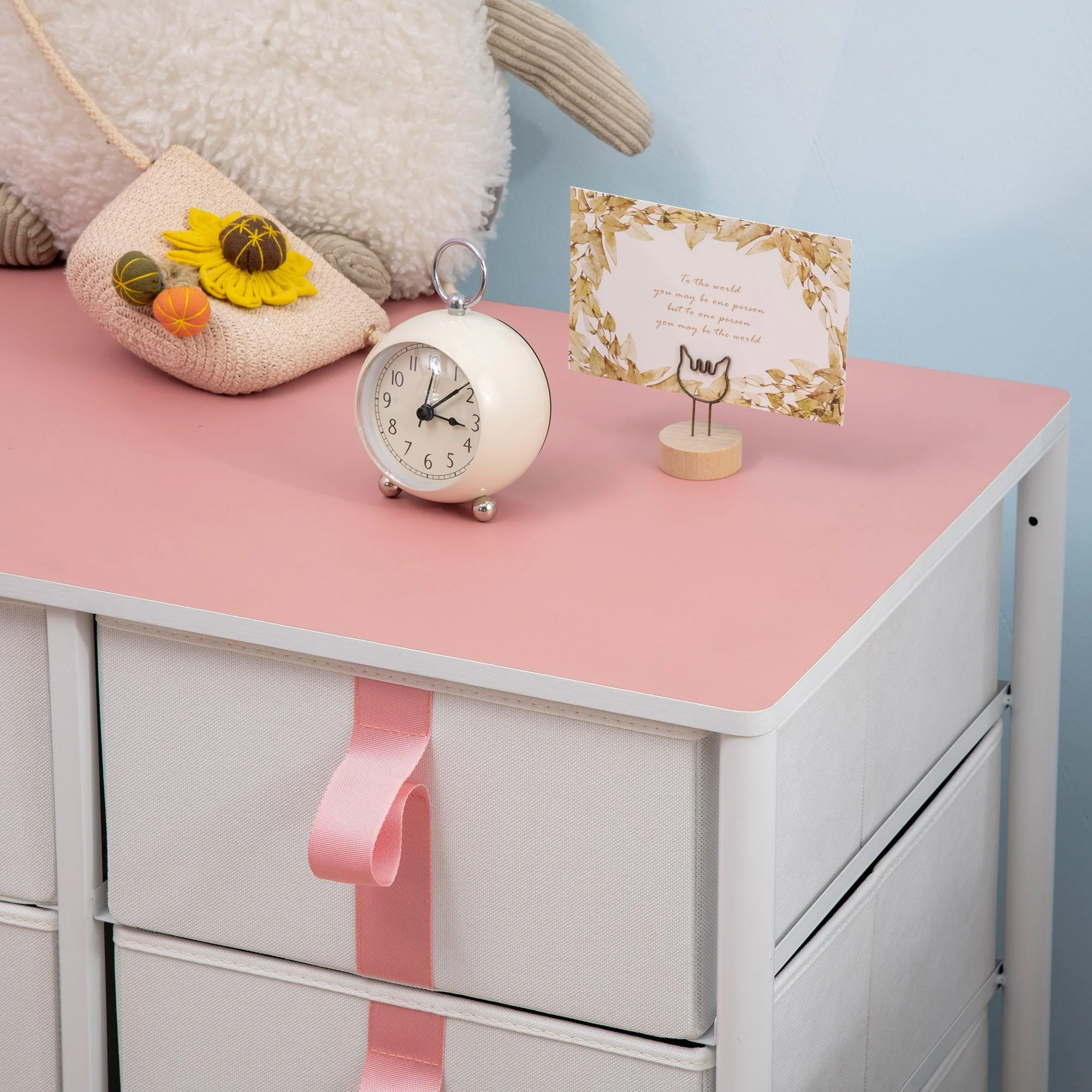 Chest of Drawers: 6 Fabric Drawers, Metal Frame, Wooden Top, Pink - Image 7