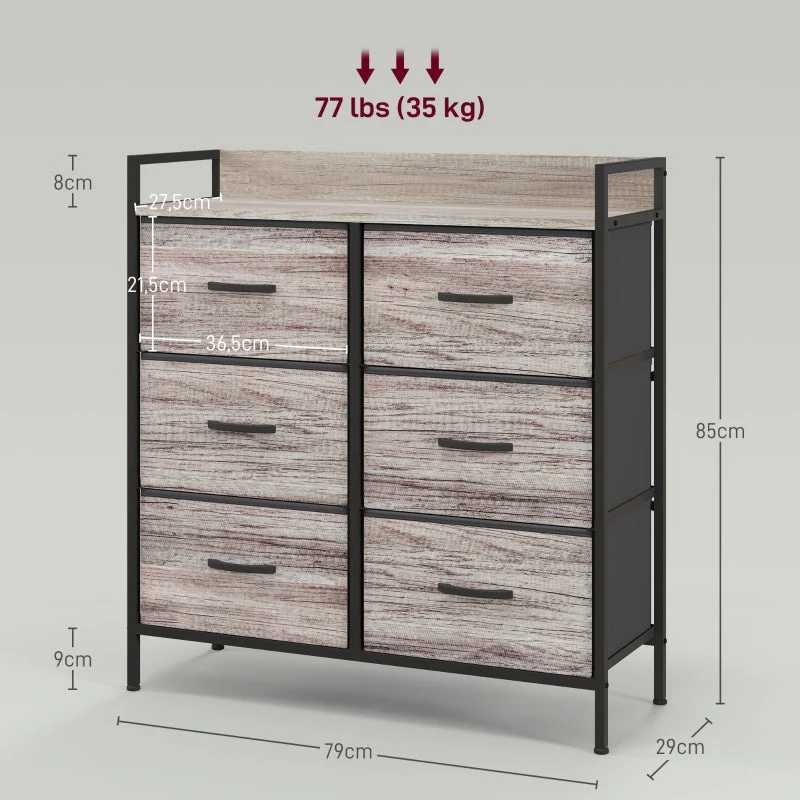 Chest of drawers 6 fabric drawers wood look steel frame gray - Image 3