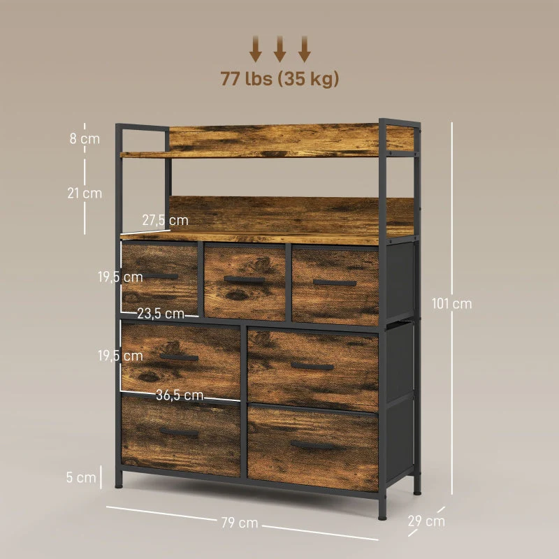 Chest of Drawers, 7 Fabric Folding Drawers 2 Shelves, Rustic Brown - Image 3
