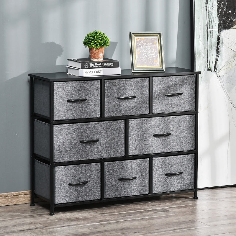 Chest of Drawers, 8 Fabric Drawers, Metal Frame, Dark Gray