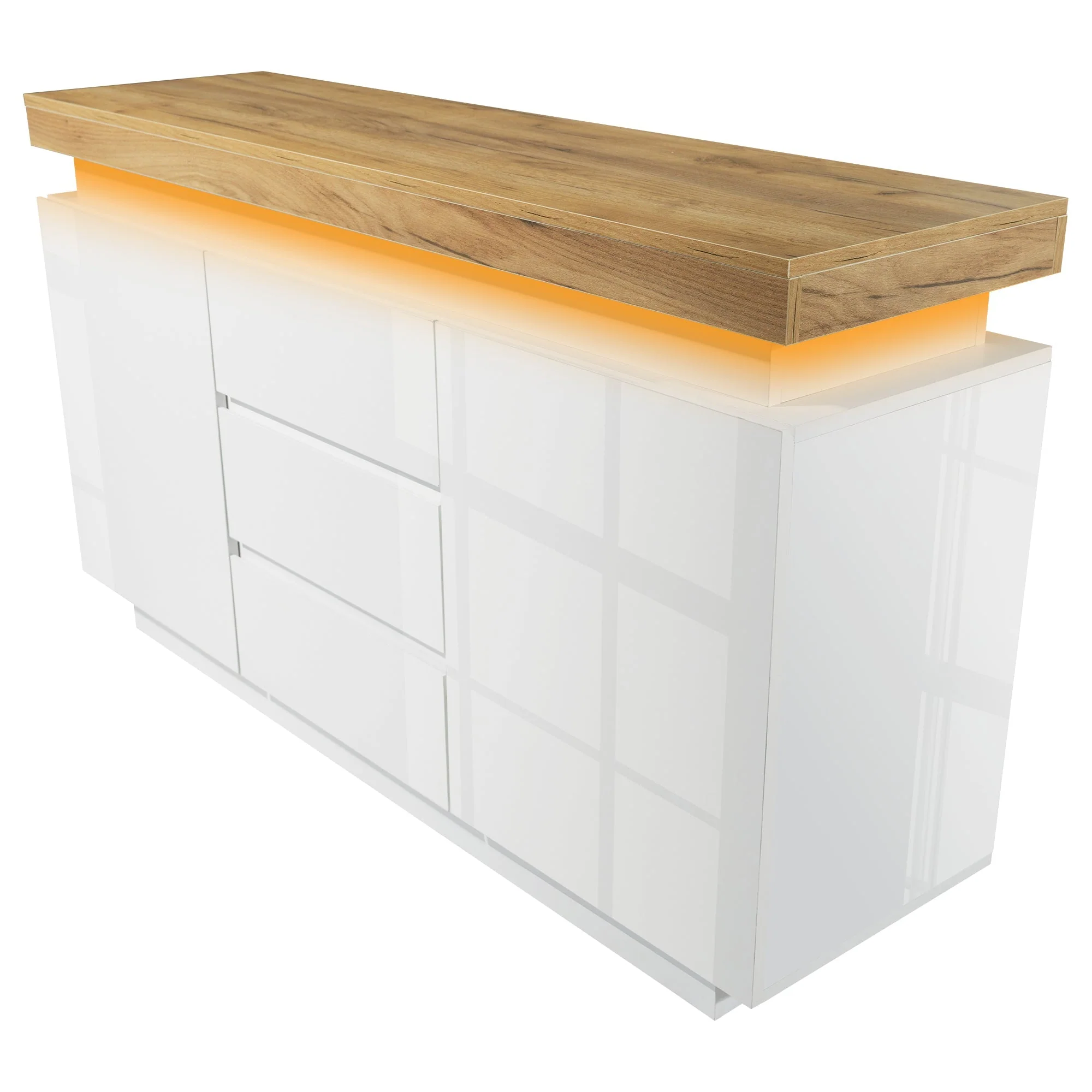 Chest of Drawers, High-Gloss Sideboard with 2 Doors & 3 Drawers, LED Lighting, White - Image 4