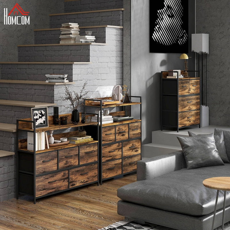 Chest of Drawers Sideboard, 4 Fabric Drawers, Industrial, Brown/Black - Image 8