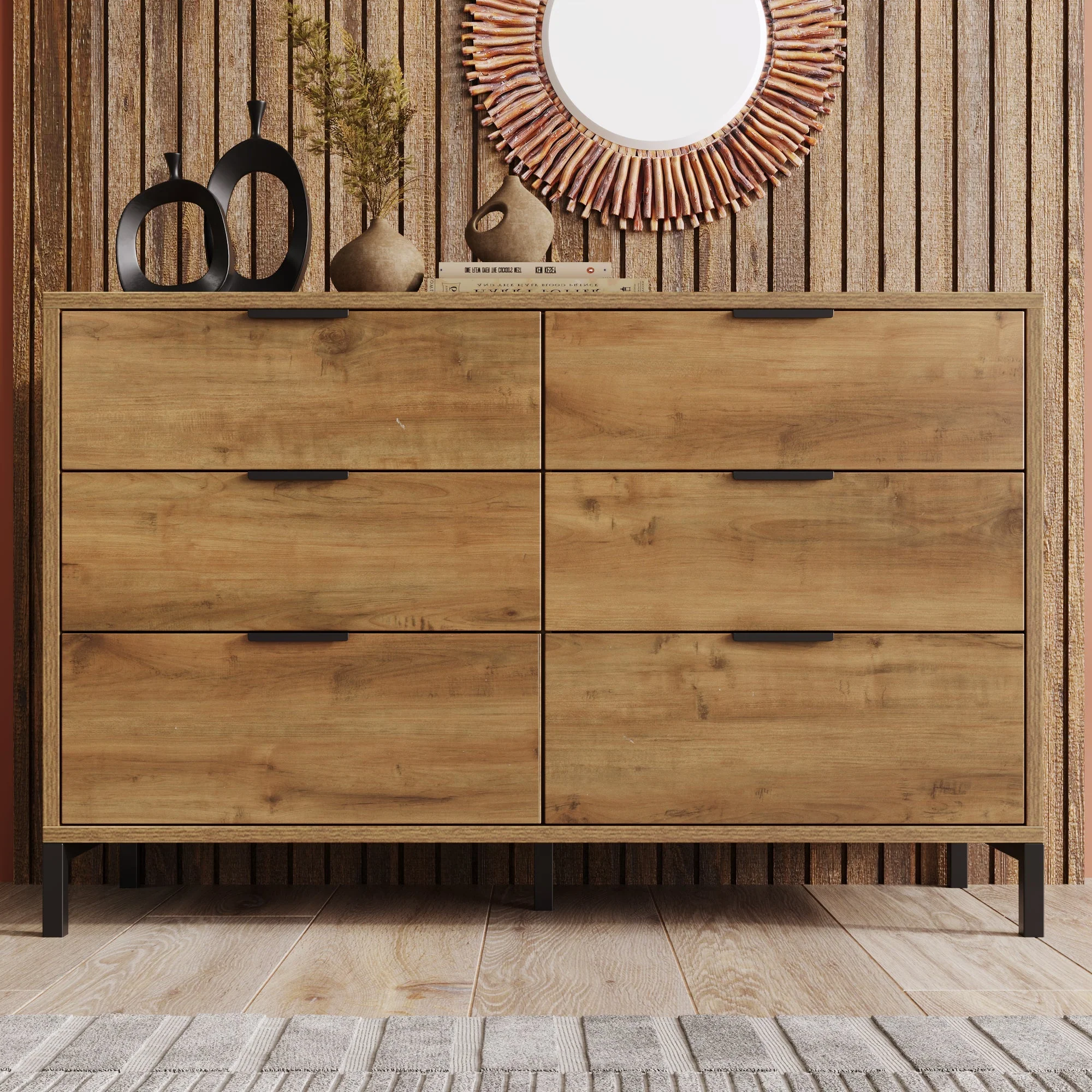 Chest of Drawers Sideboard, 6 Drawers 120x40x76cm Highboard, Dark Oak - Image 2