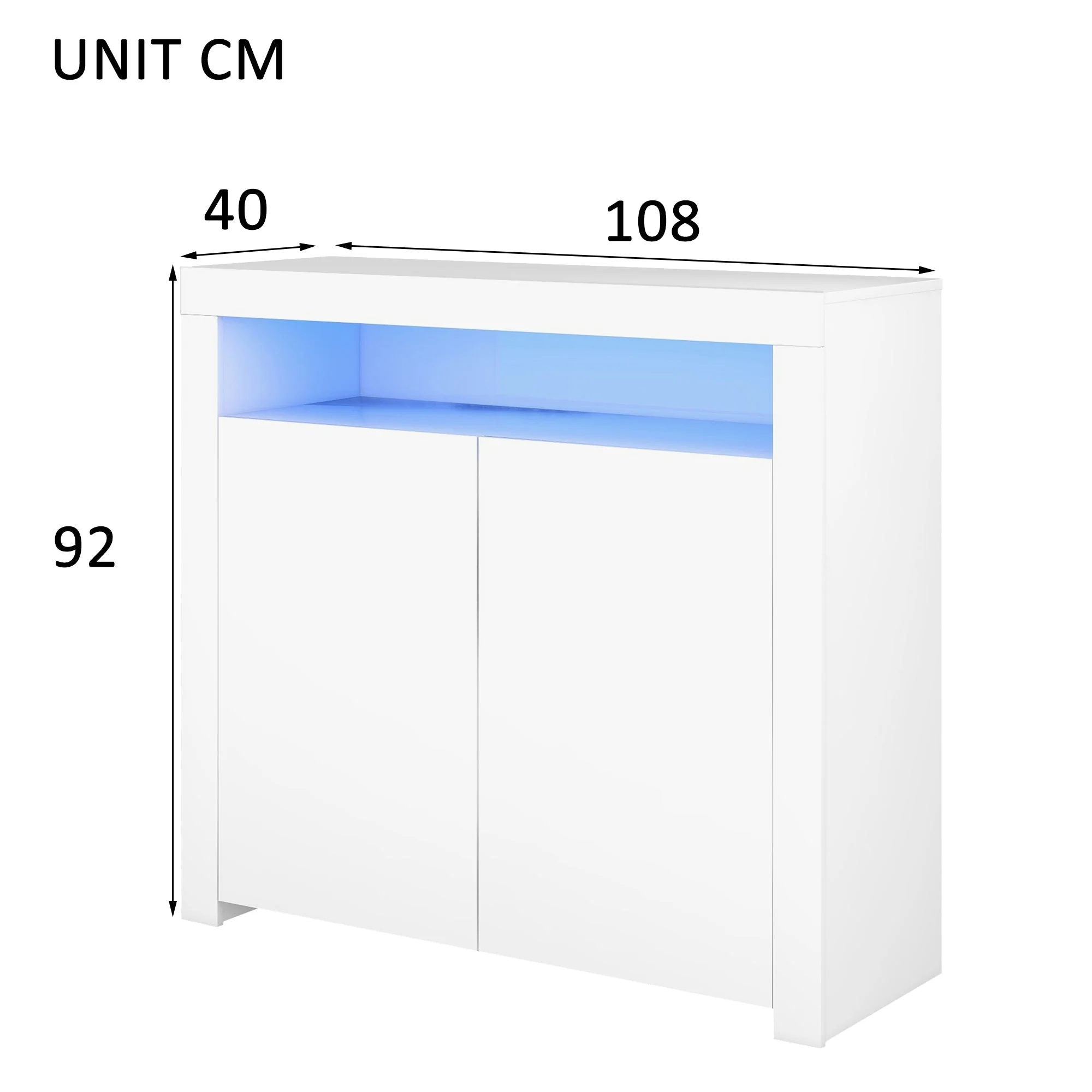 Chest of Drawers Sideboard - High Gloss LED Storage TV Stand - White - Image 8