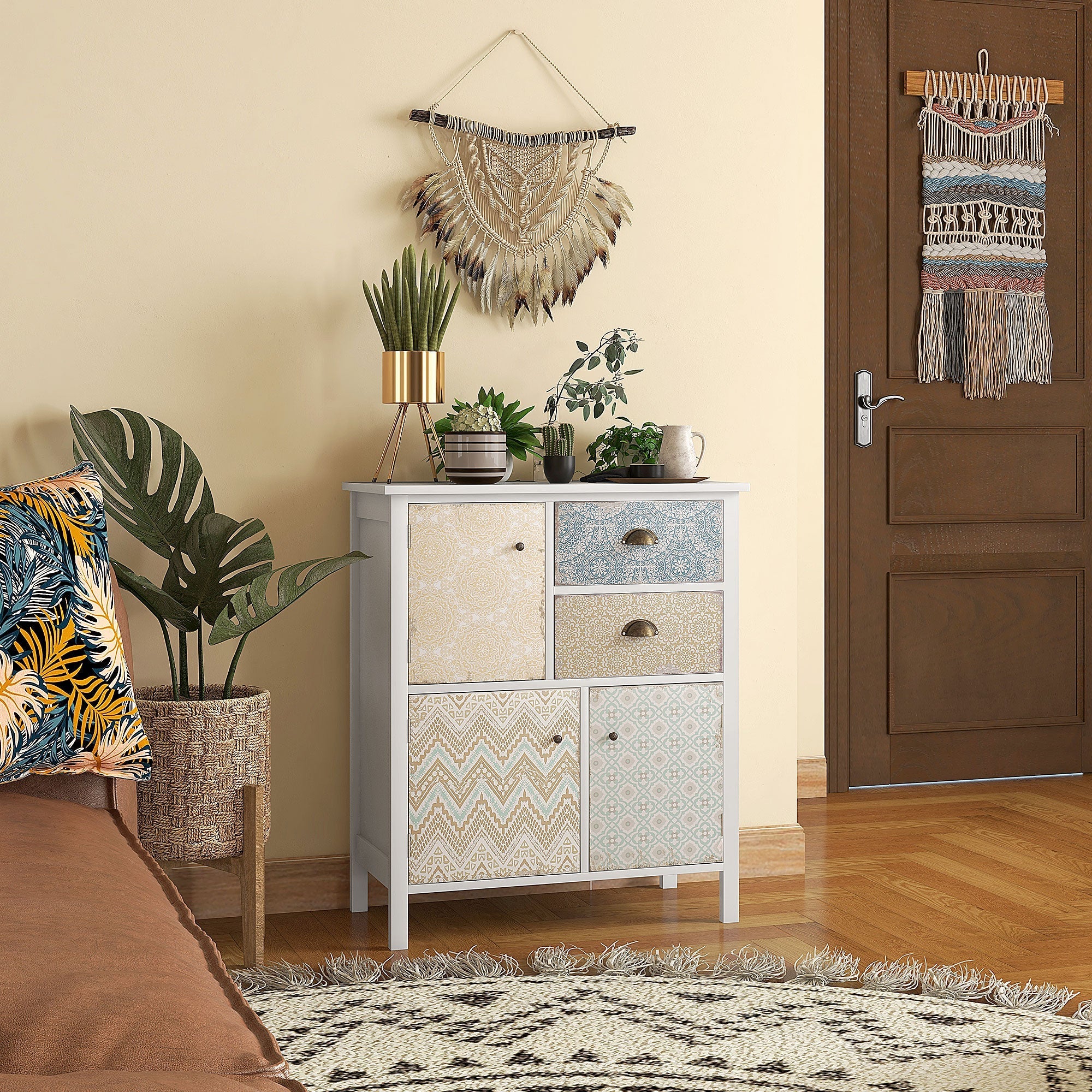 Chest of Drawers Storage Cabinet, 2 Drawers 3 Compartments, Anti-tip, White