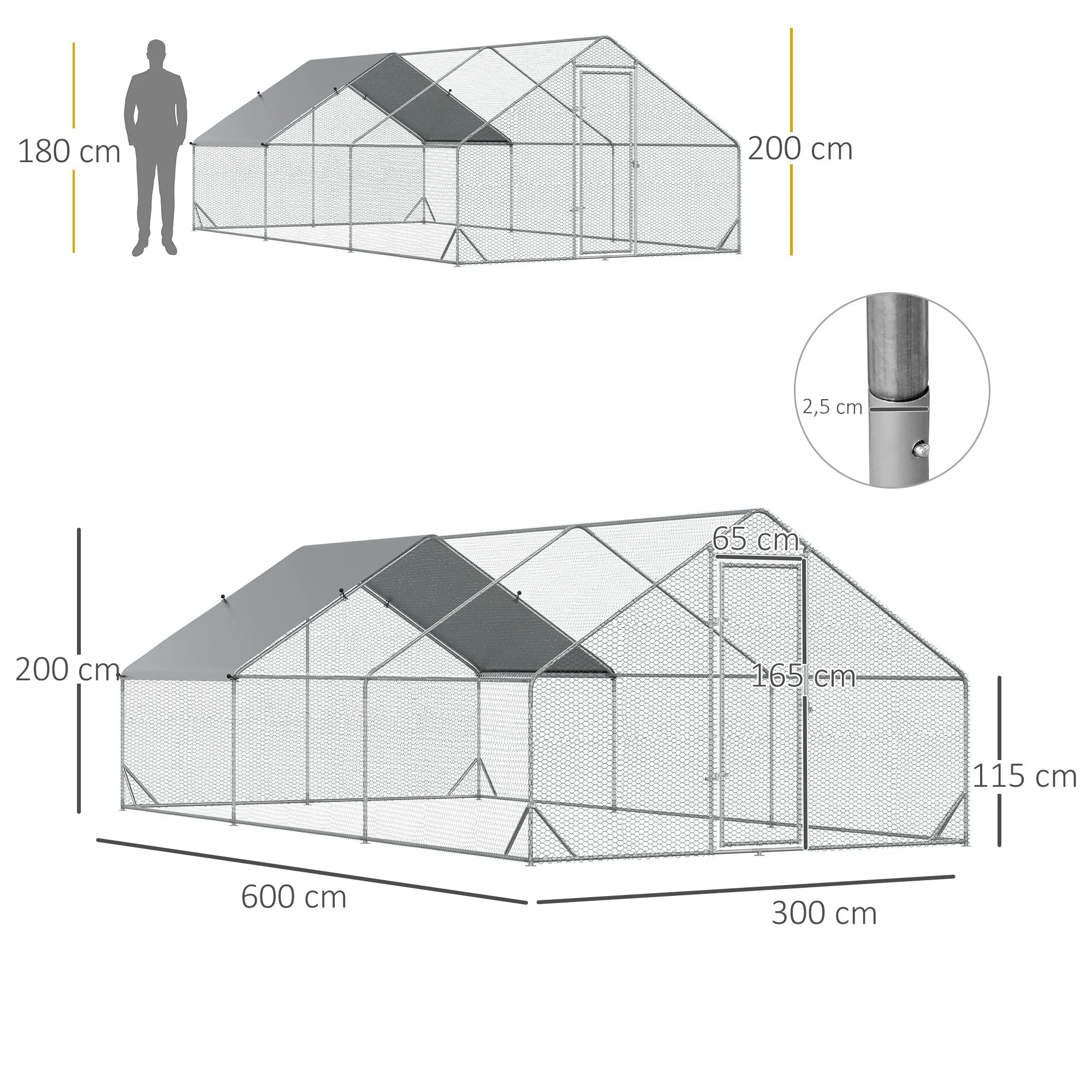 Chicken Coop, 3x6x2m XXL Outdoor, Steel - Image 3