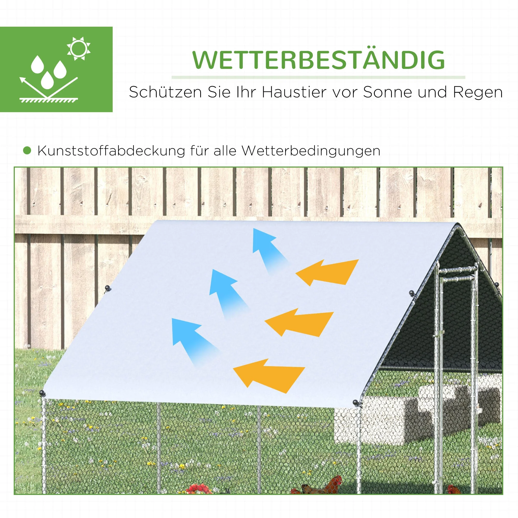 Chicken Coop Free-Range Enclosure, 300 x 200 x 200 cm, 4-6 Chickens, Steel, Silver - Image 4