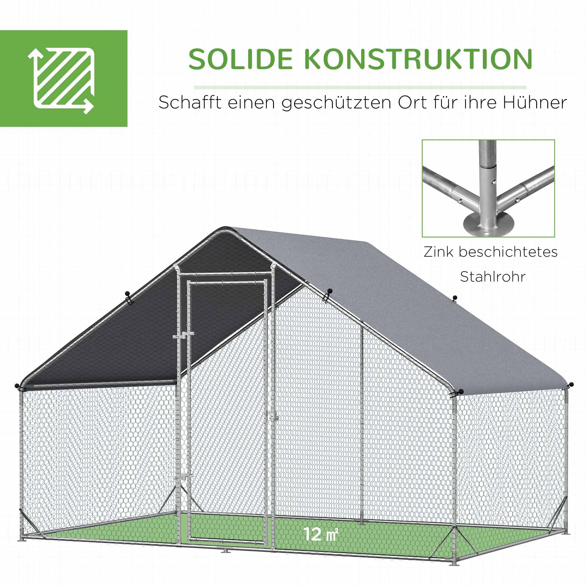 Chicken Coop Free-Range Enclosure, 300 x 200 x 200 cm, 4-6 Chickens, Steel, Silver - Image 6