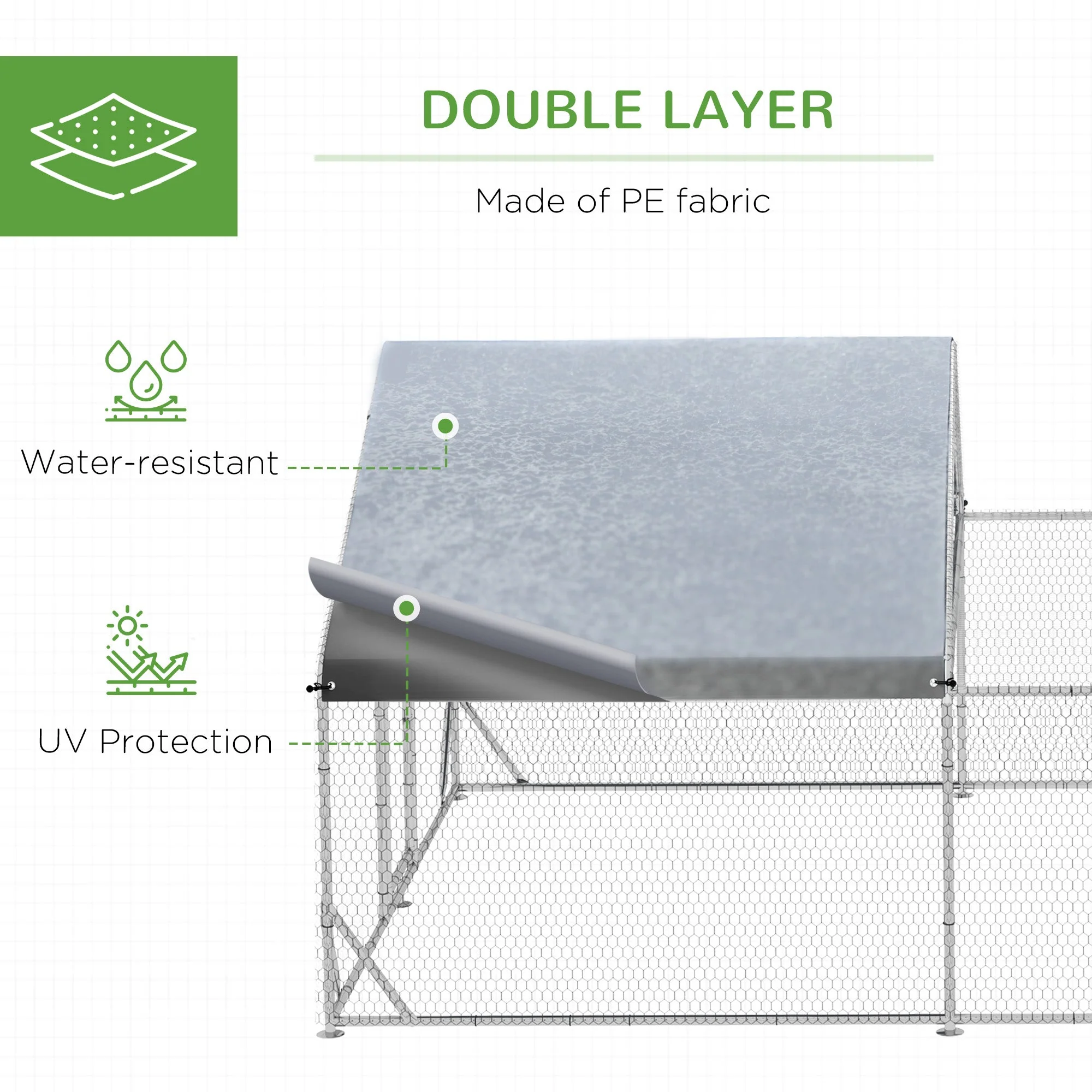 Chicken Coop Free-Range Enclosure, Sunshade Roof, Steel, Silver - Image 5