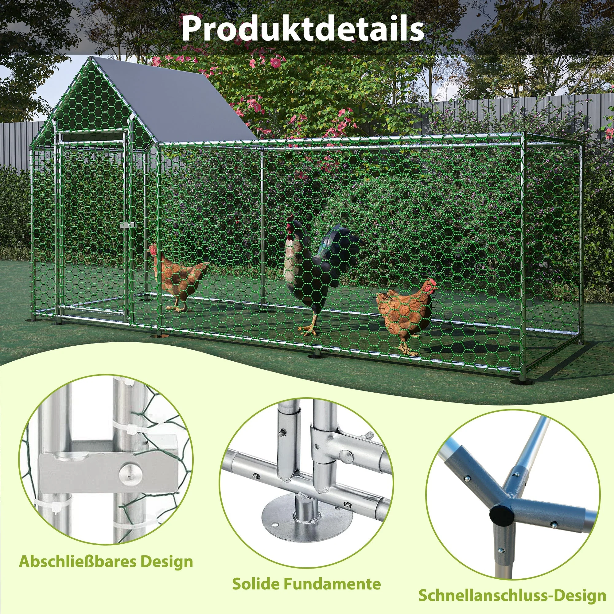 Chicken Coop/Run 3x1x1.5m Safety Lock Waterproof PE Metal Enclosure - Image 4