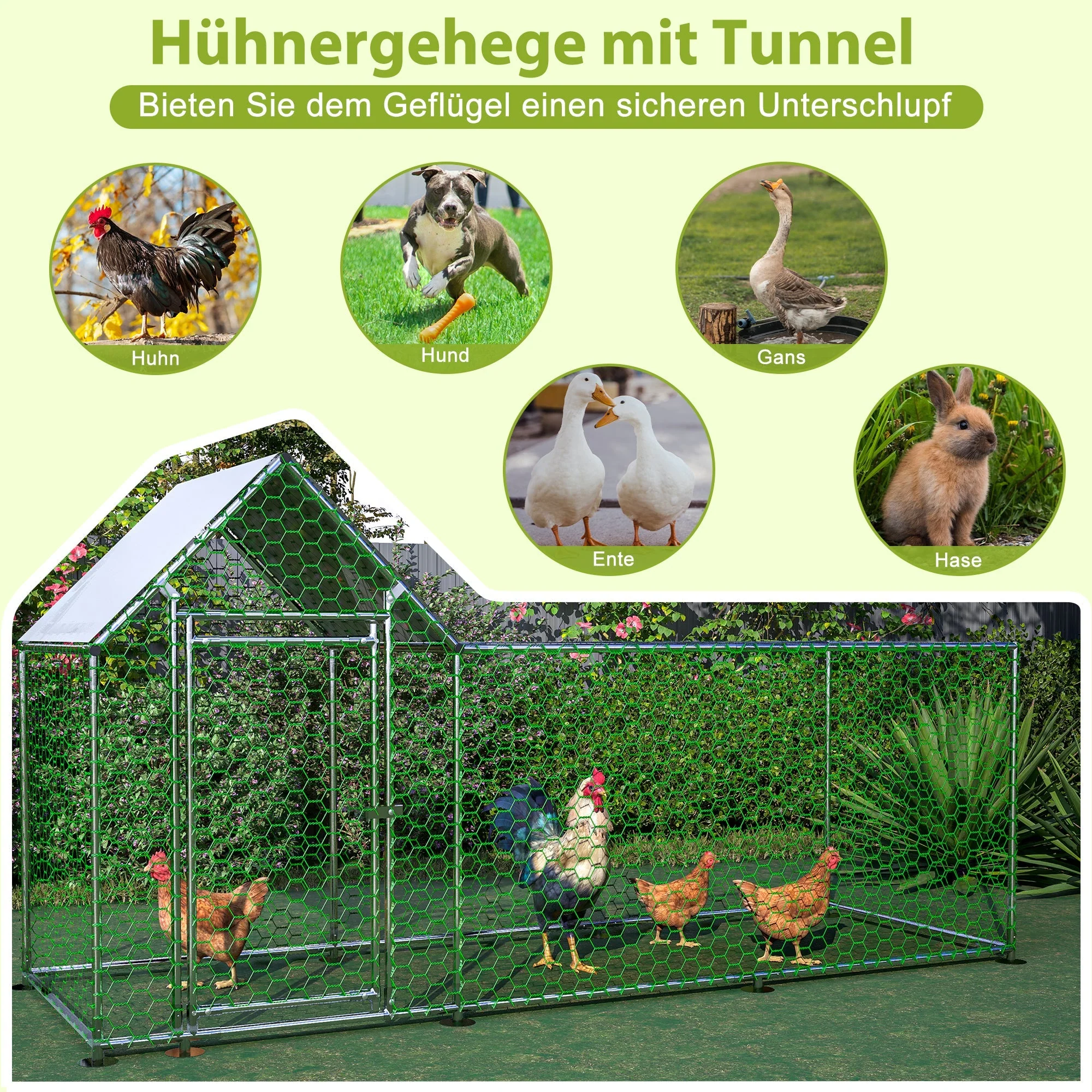 Chicken Coop/Run 3x1x1.5m Safety Lock Waterproof PE Metal Enclosure - Image 7
