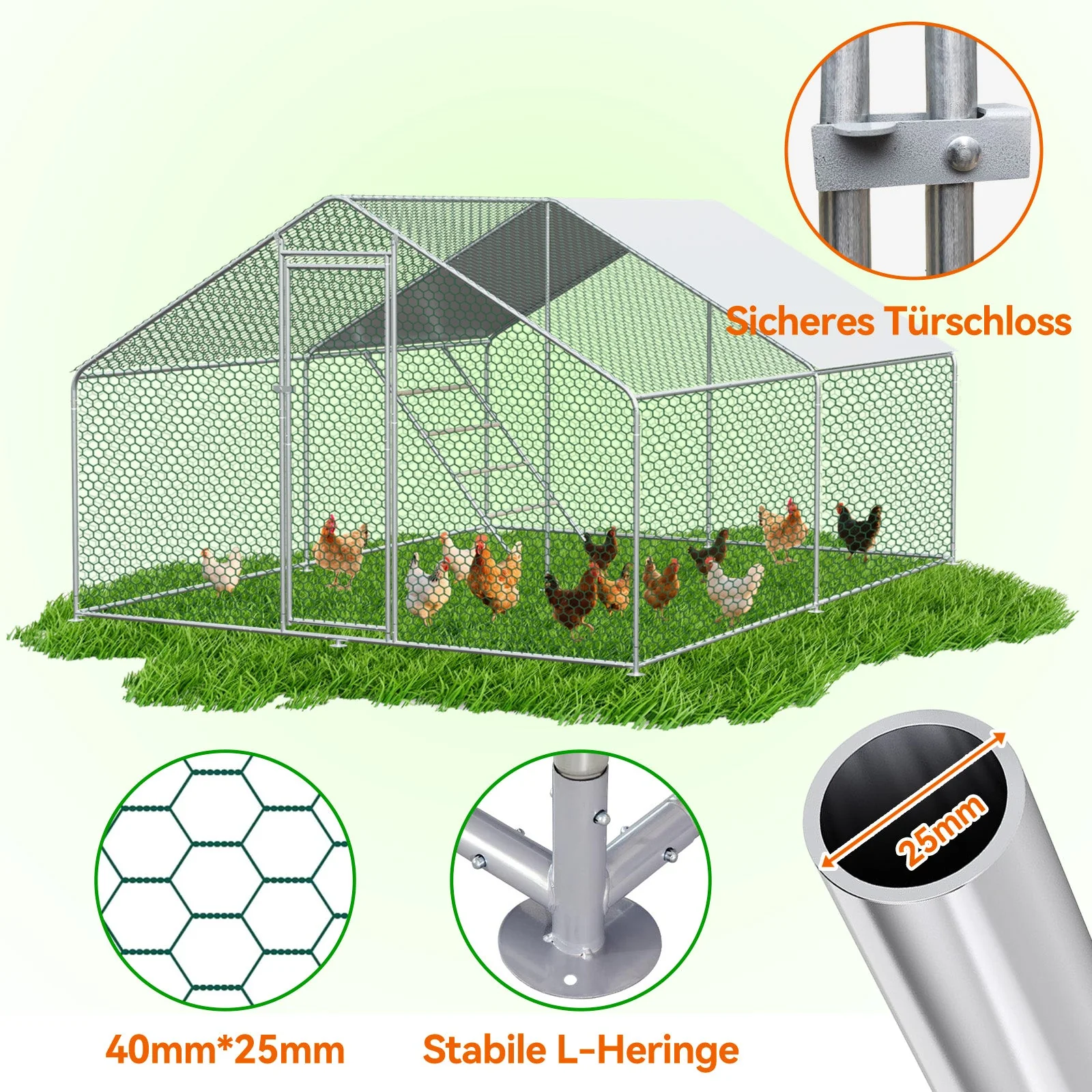 Chicken Run 3x4x2m Safety Lock Waterproof PE Cloth Metal - Image 6