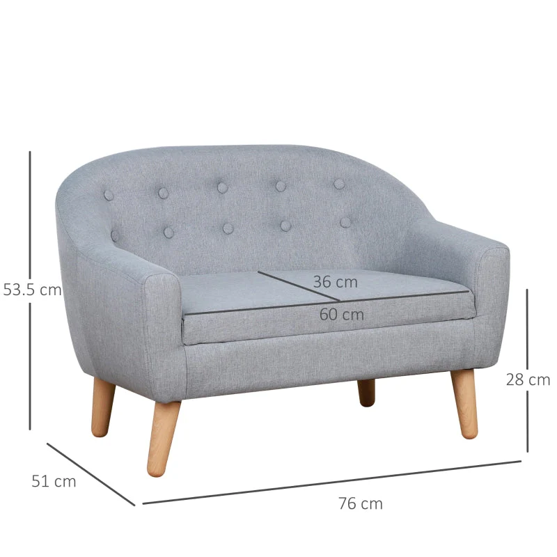 Children's Armchair 2 Seater Mini Sofa Wood Frame Grey - Image 3