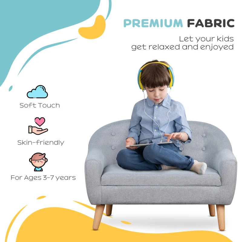 Children's Armchair 2 Seater Mini Sofa Wood Frame Grey - Image 5