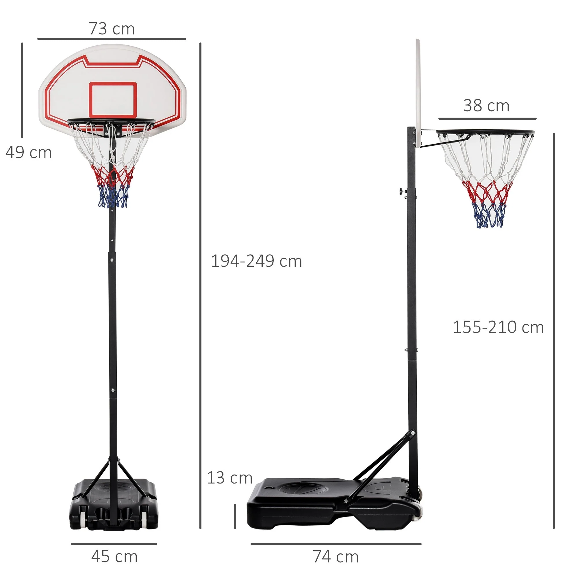 Children's Basketball System, Adjustable, Rollable, Water-Fillable, Black PE & Steel - Image 3