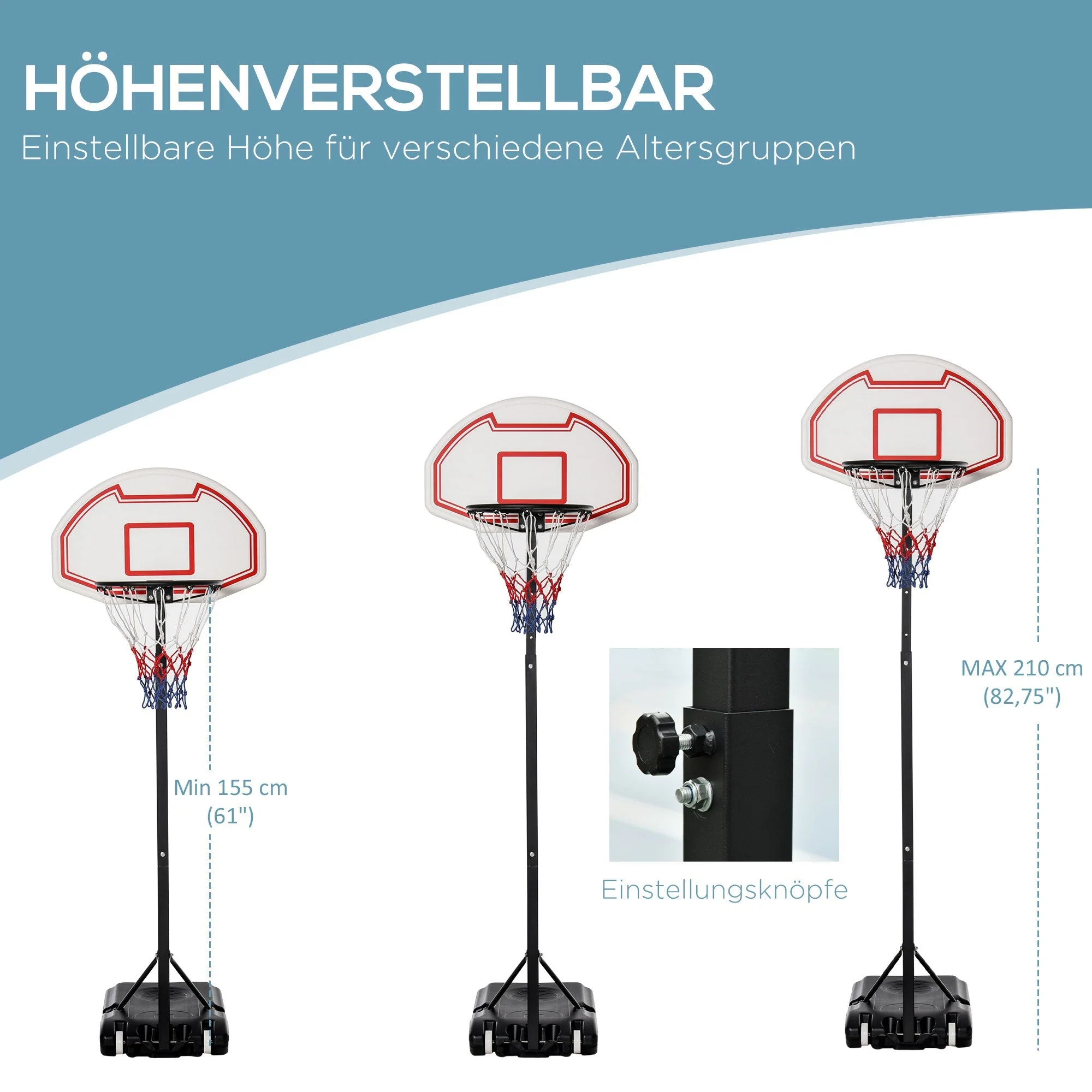 Children's Basketball System, Adjustable, Rollable, Water-Fillable, Black PE & Steel - Image 4