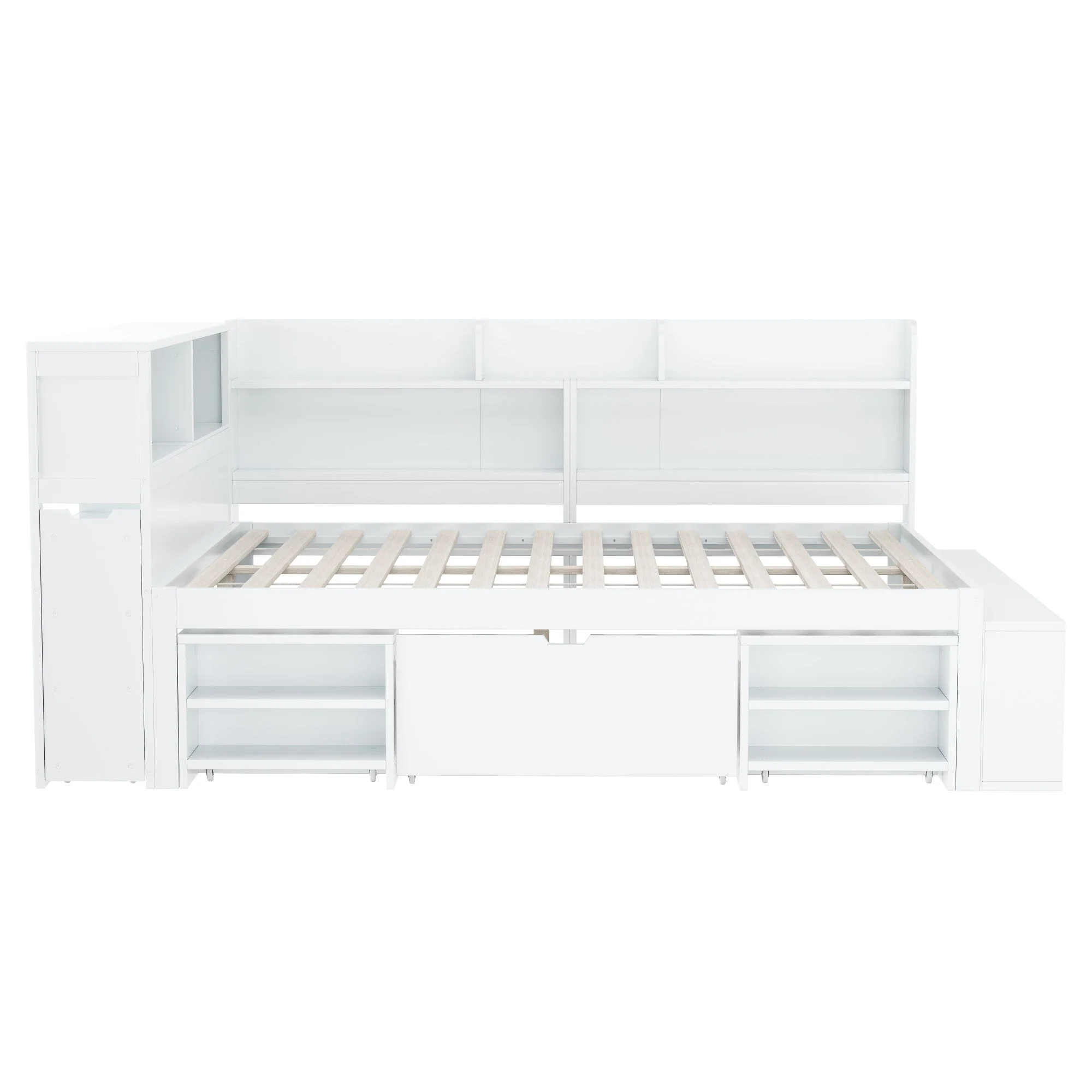 Children's Bed 140x190cm Multifunctional Storage Drawers Shelves - White - Image 10