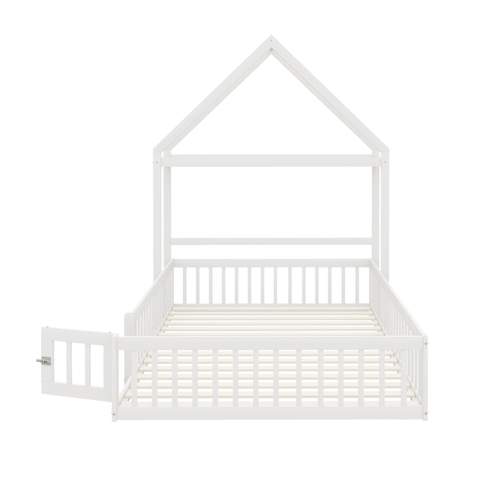 Children's Bed 140x200, Solid Wood Frame with Storage & Safety Gate, White - Image 5