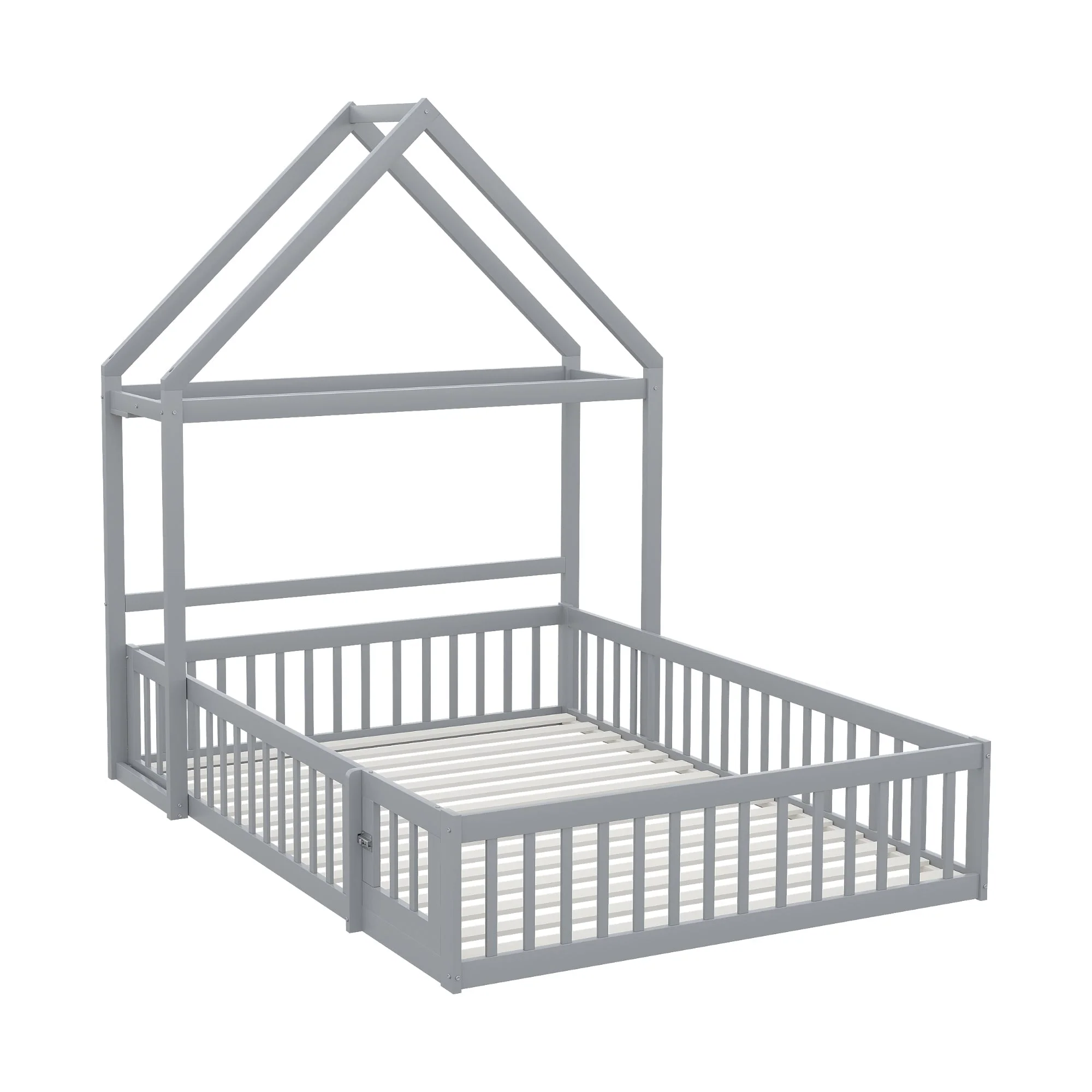 Children's Bed, 140x200 Solid Wood with Storage, Full Safety Gate & Slatted Frame, Grey - Image 9