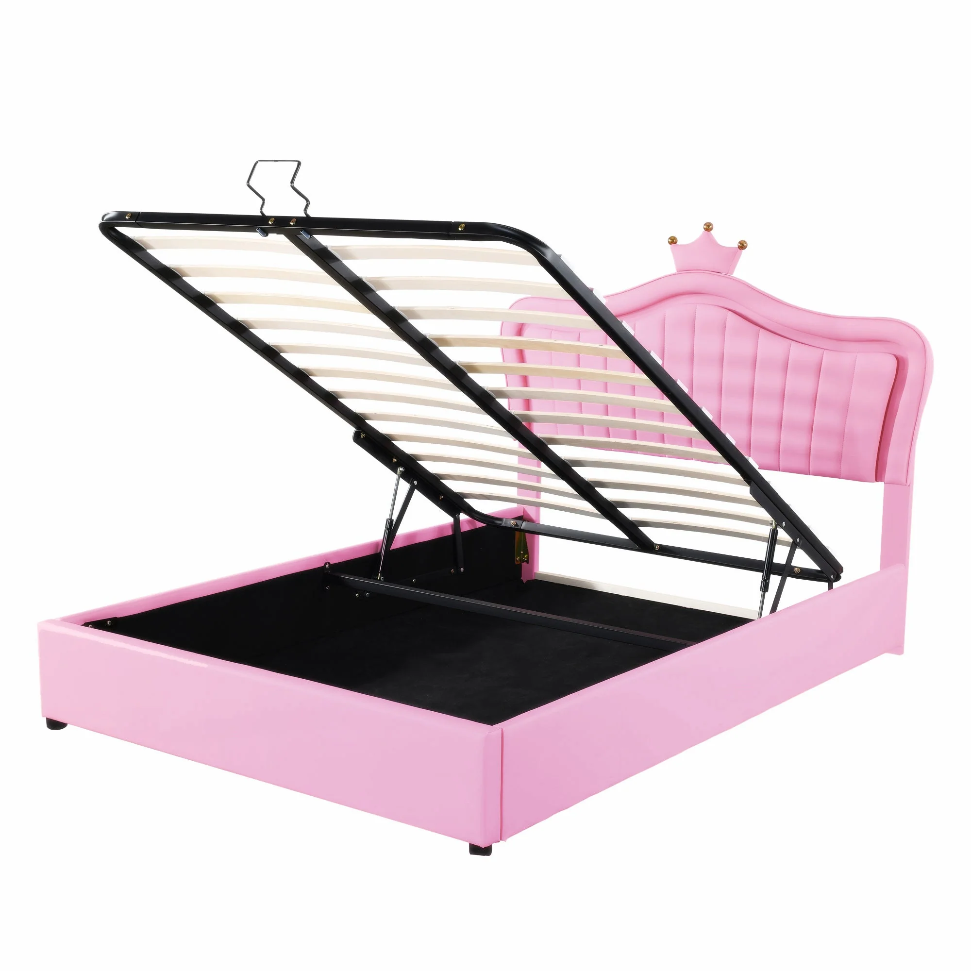 Children's Bed, 140x200cm Hydraulic Storage, LED, Pink PU Leather - Image 10