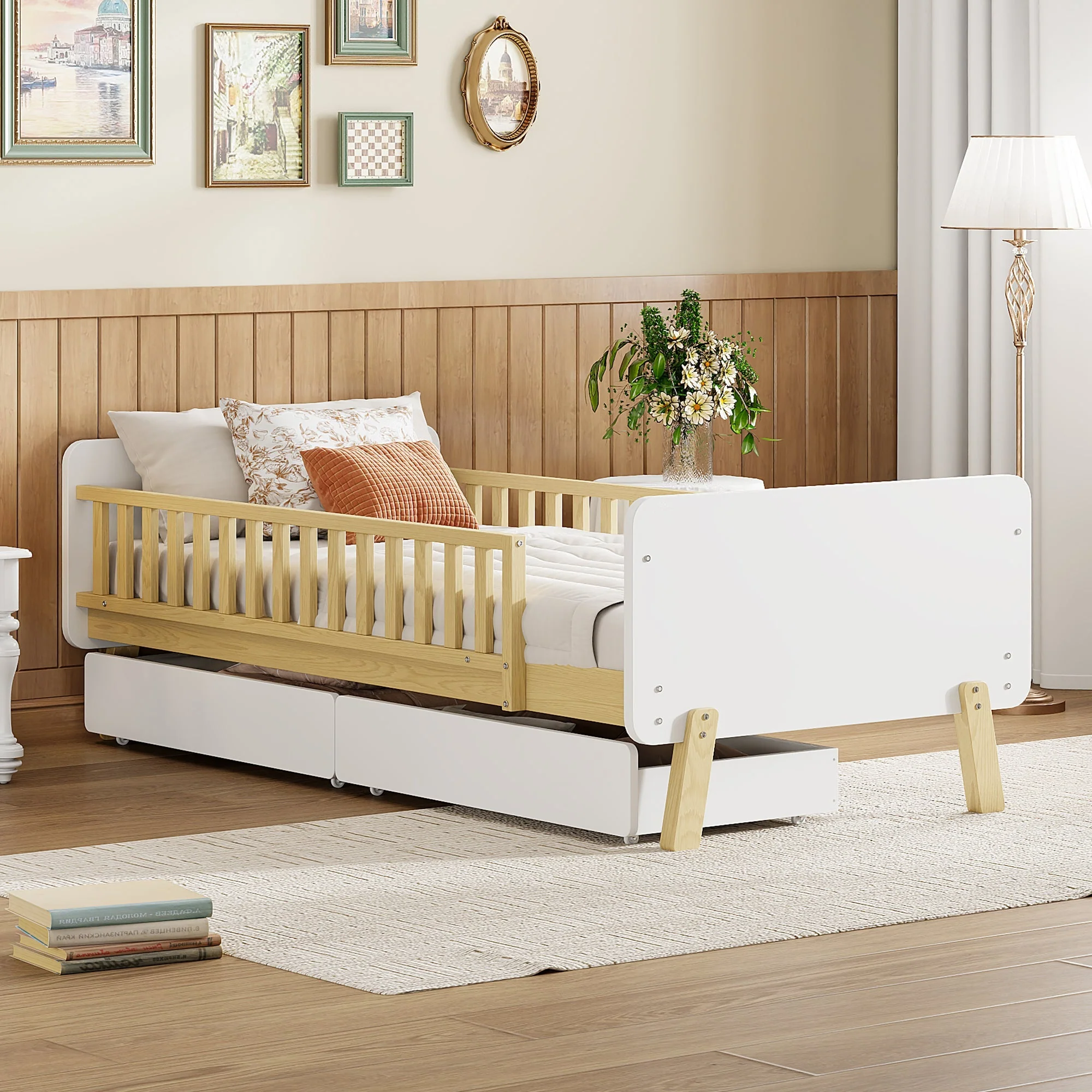 Children's Bed 90x190 Single with 2 Drawers, Solid Wood White - Image 2