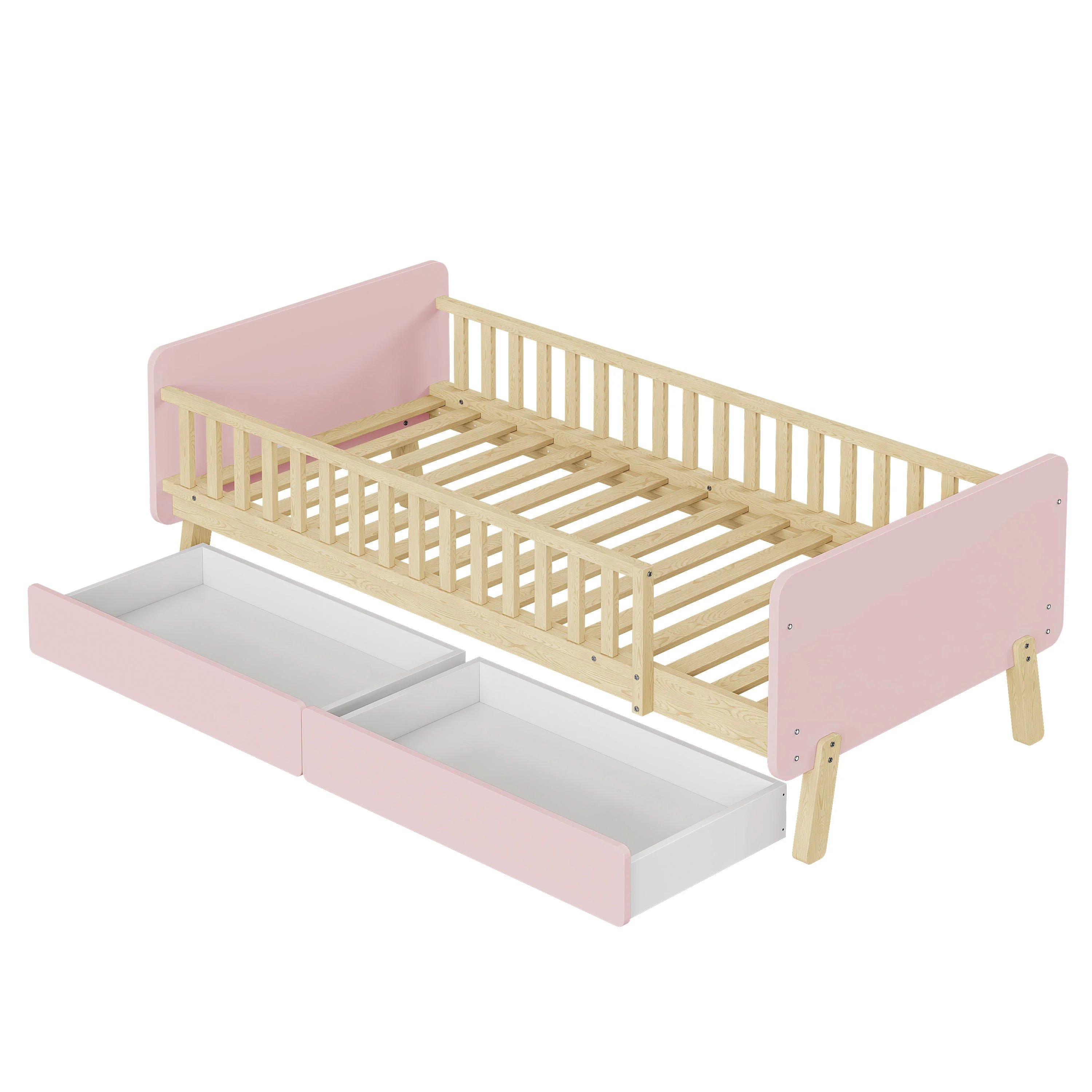 Children's Bed 90x190 with 2 Drawers, Solid Wood, Pink - Image 6
