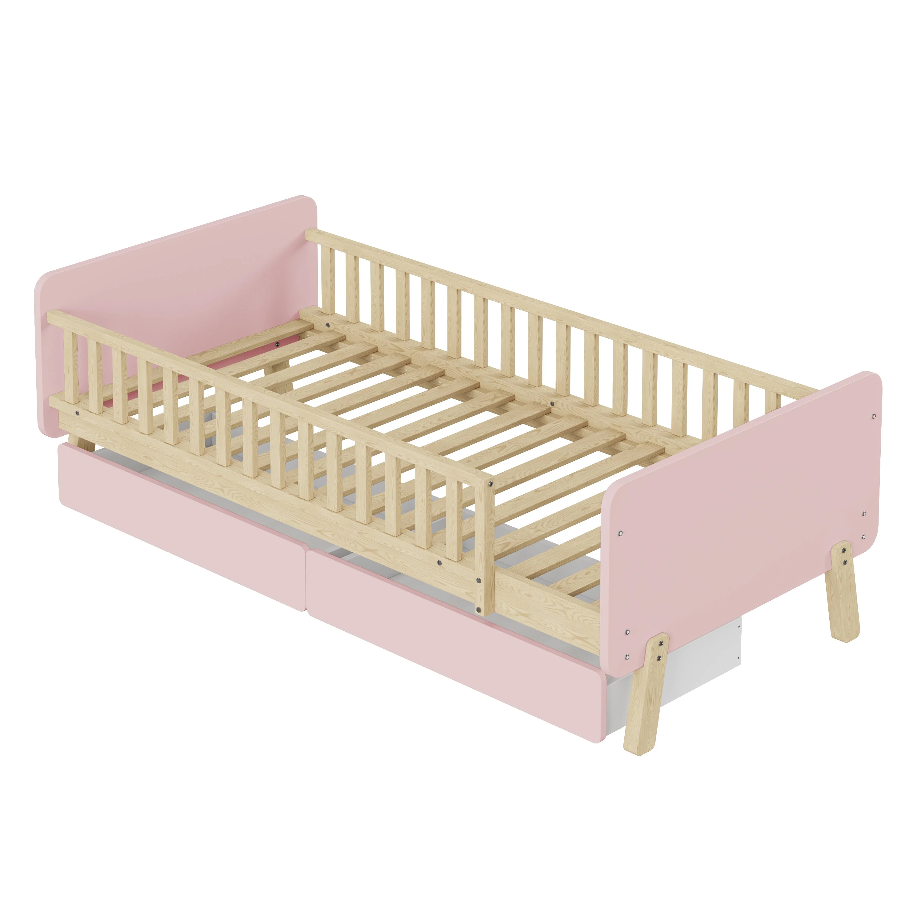 Children's Bed 90x190 with 2 Drawers, Solid Wood, Pink - Image 7