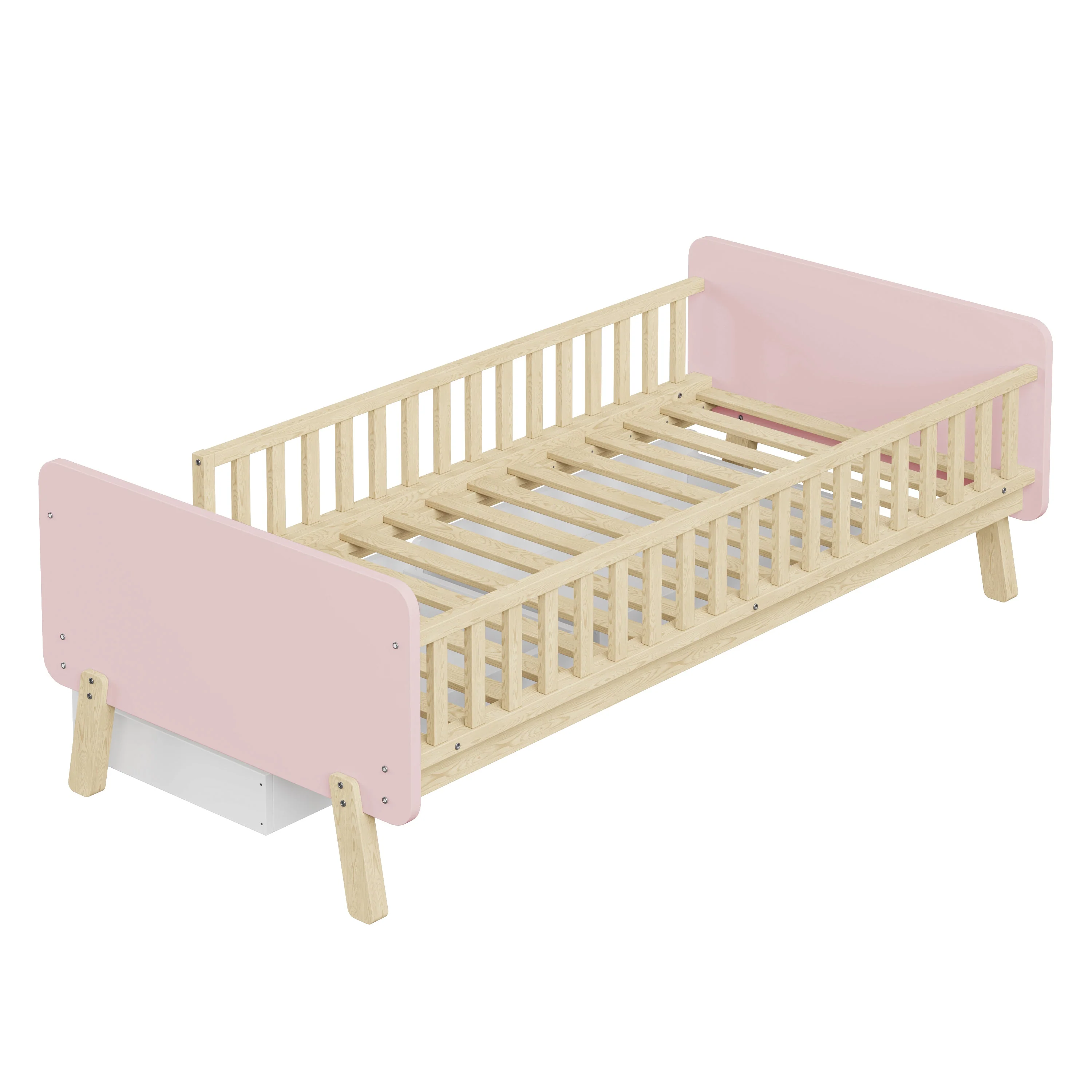 Children's Bed 90x190 with 2 Drawers, Solid Wood, Pink - Image 9