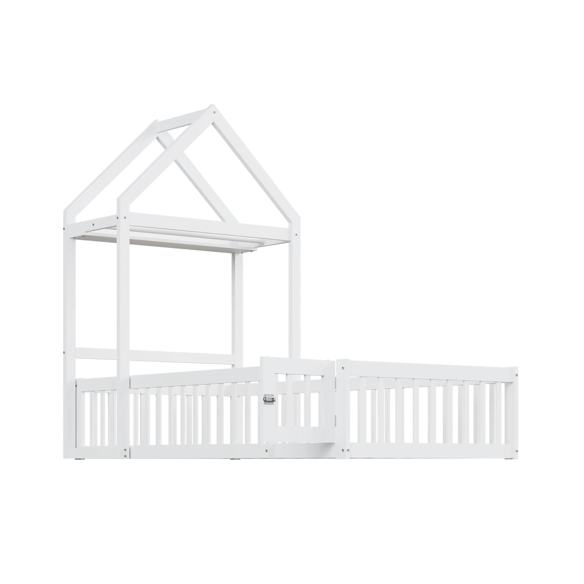 Children's Bed 90x200, Solid Wood Frame with Storage, Full Safety Gate & Slatted Frame, White - Image 8