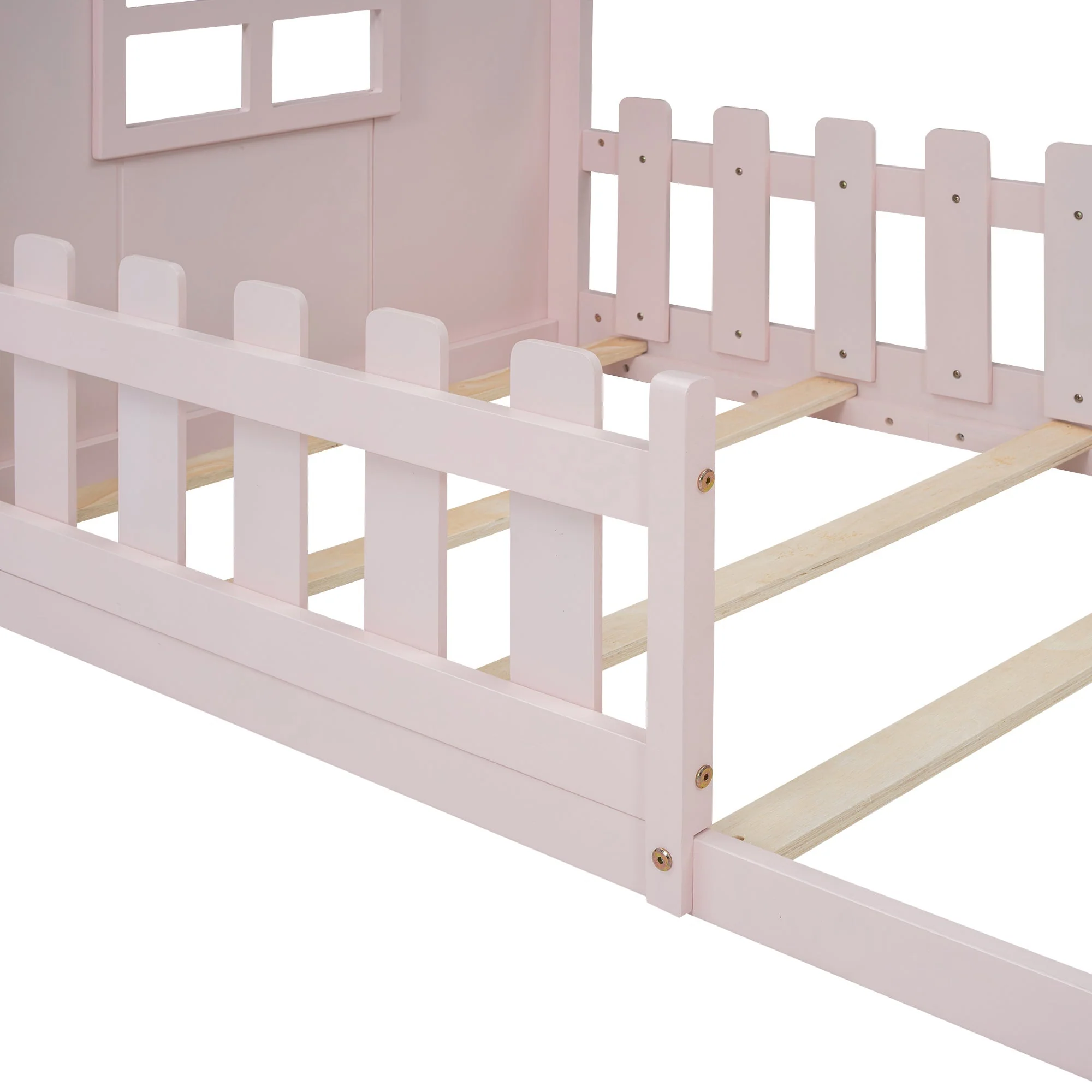 Children's Bed 90x200cm Flat Bed House Rail - Pink - Image 9