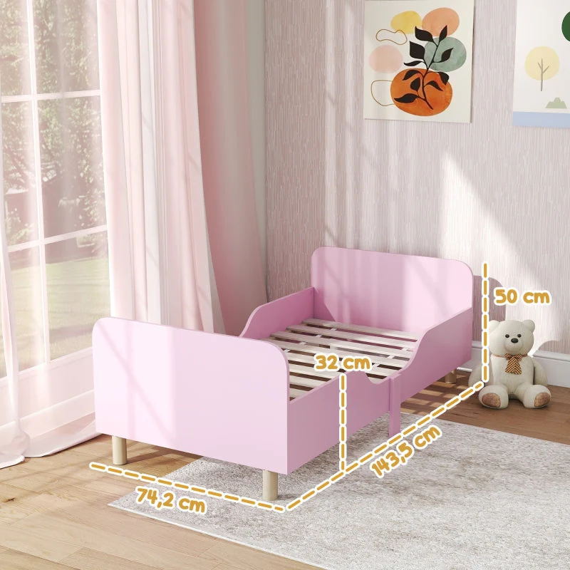 Children's Bed Frame, Single with Safety Rail, MDF Pink - Image 3