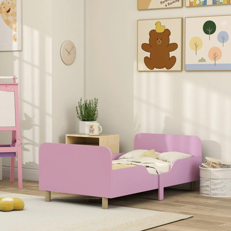 Children's Bed Frame, Single with Safety Rail, MDF Pink - Image 5