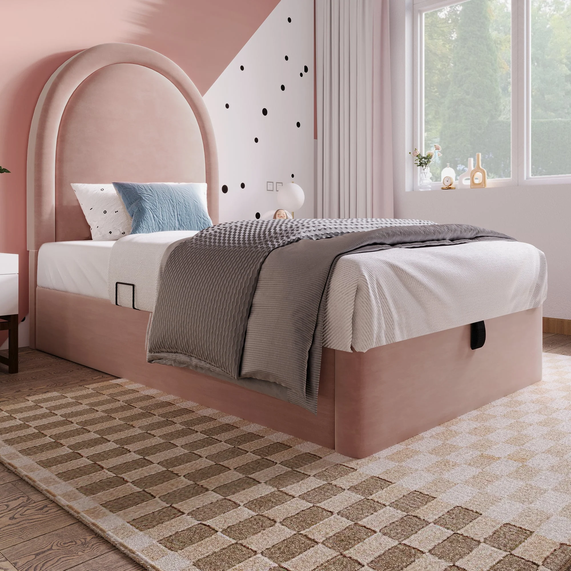 Children's Bed, Single 90 x 190 cm, Pink Velvet - Image 9