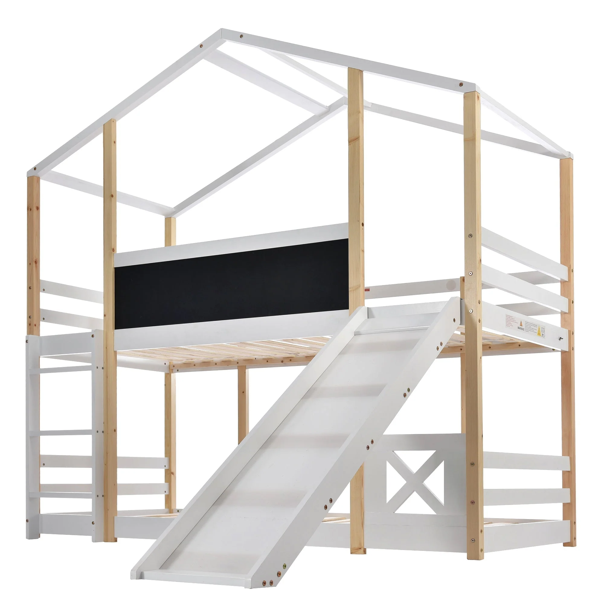 Children's Bed Tree House, Loft Bed with Slide & Ladder, 90x200cm, Natural & White - Image 10
