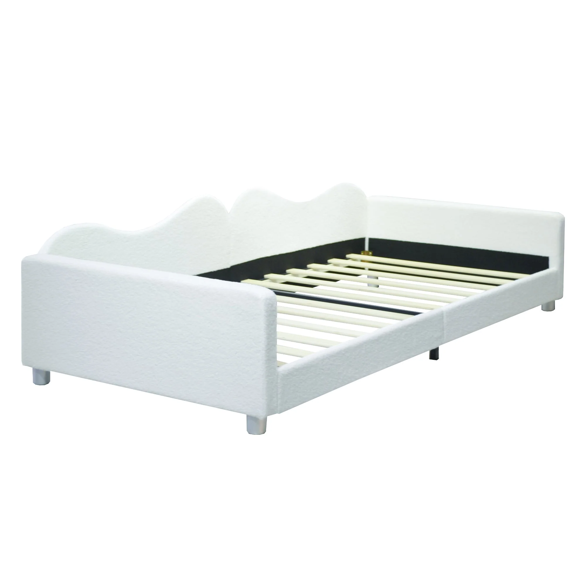 Children's Bed Upholstered 90*200cm, Multifunctional Sofa Bed Frame with Backrest and Armrests, White - Image 9